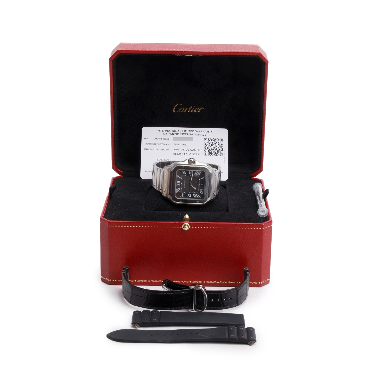 Cartier 2023 Stainless Steel & ADLC Santos de Cartier Automatic Watch, Large Model 4072 w/ Box, Papers & Extra Straps