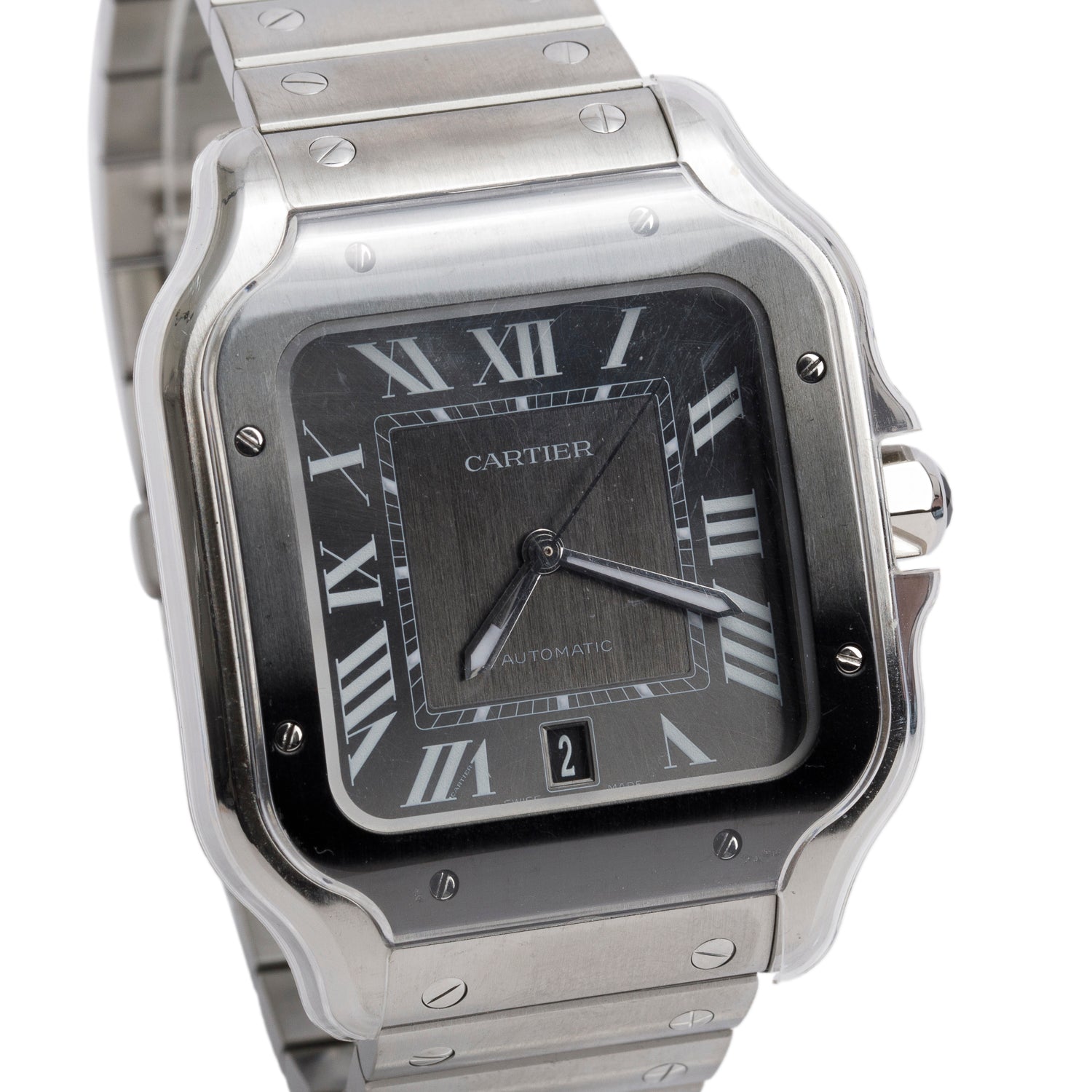 Cartier 2023 Stainless Steel & ADLC Santos de Cartier Automatic Watch, Large Model 4072 w/ Box, Papers & Extra Straps