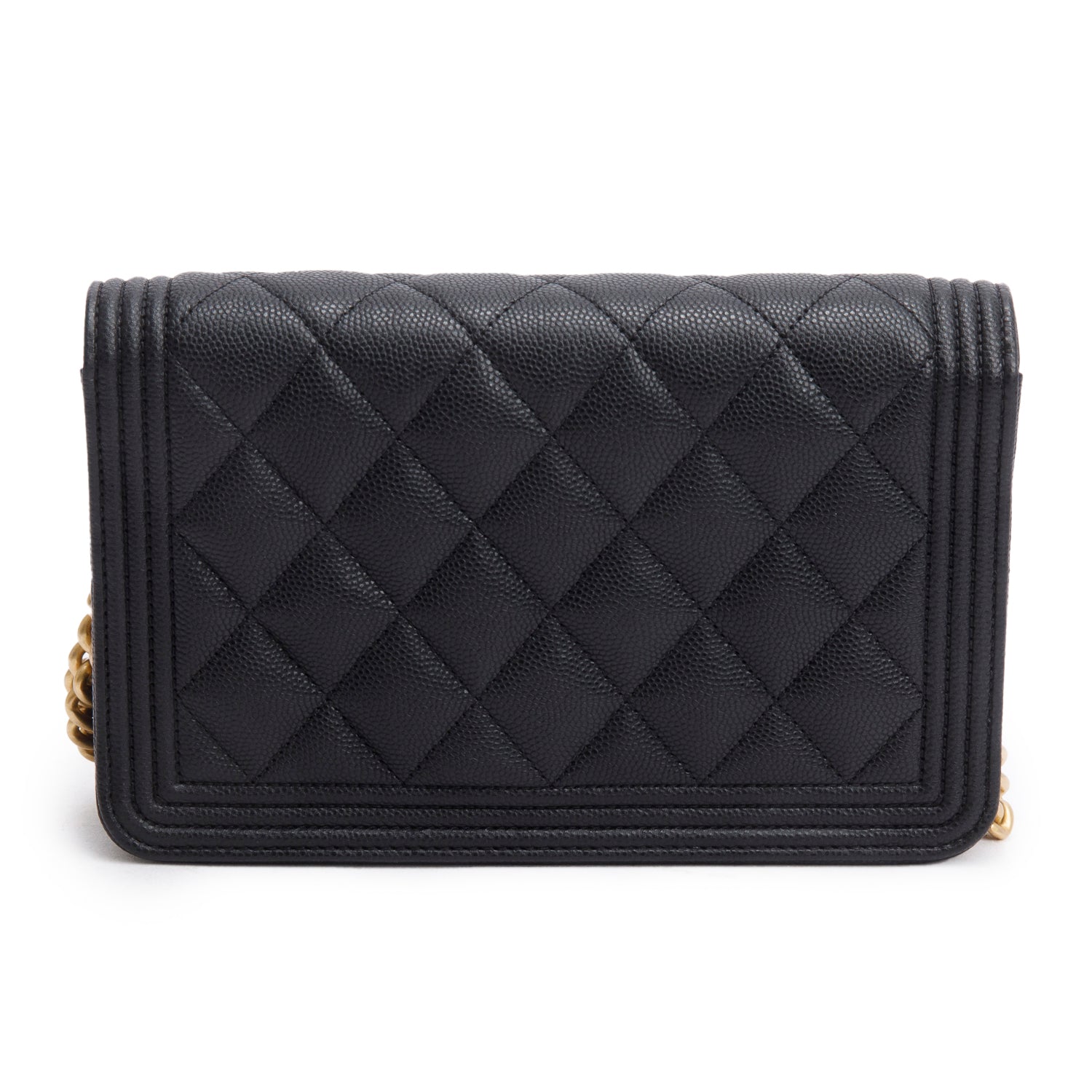 Chanel Black Caviar Quilted Boy Wallet on Chain w/ Box