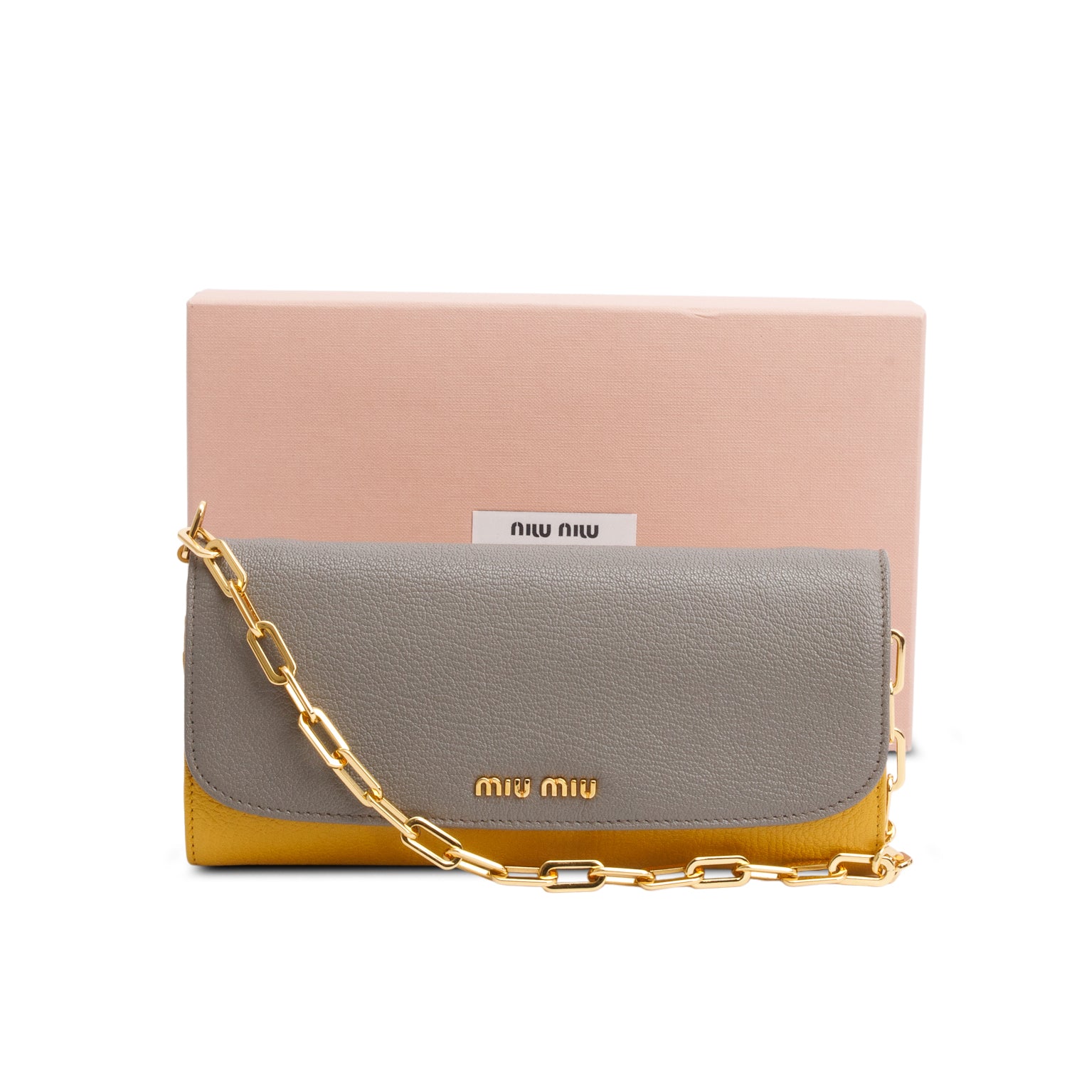 Miu Miu Bi-Color Madras Wallet on Chain w/ Box & Authenticity Card