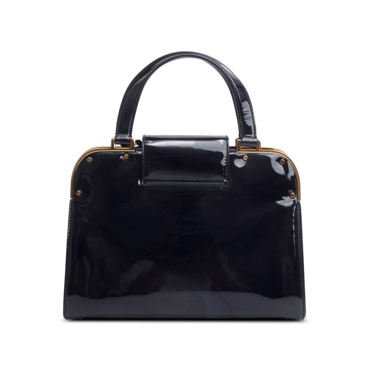 Saint Laurent Navy Patent Leather Rive Gauche Medium Uptown Handle Bag