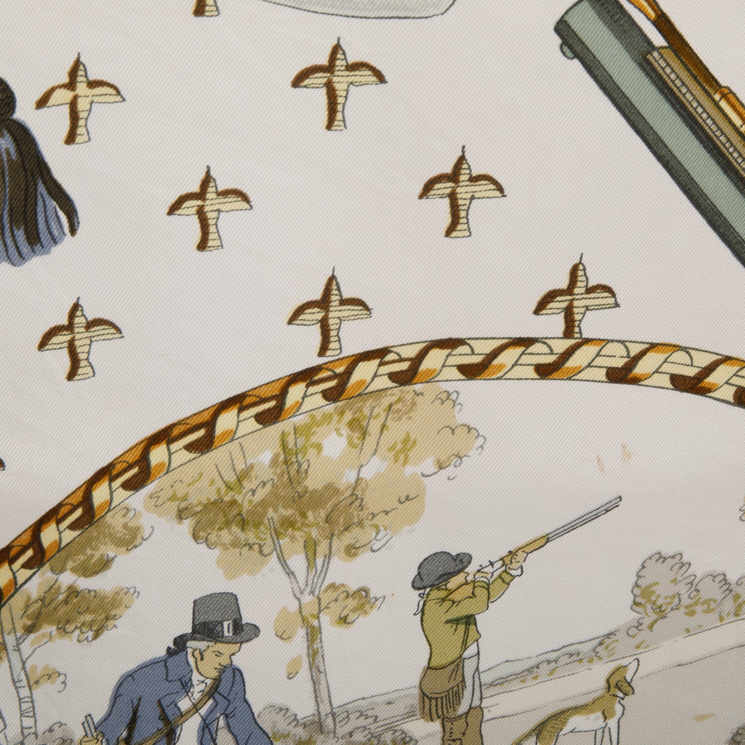 Hermes Green/Multicolor 'La Chase A Tir' Silk Scarf 90