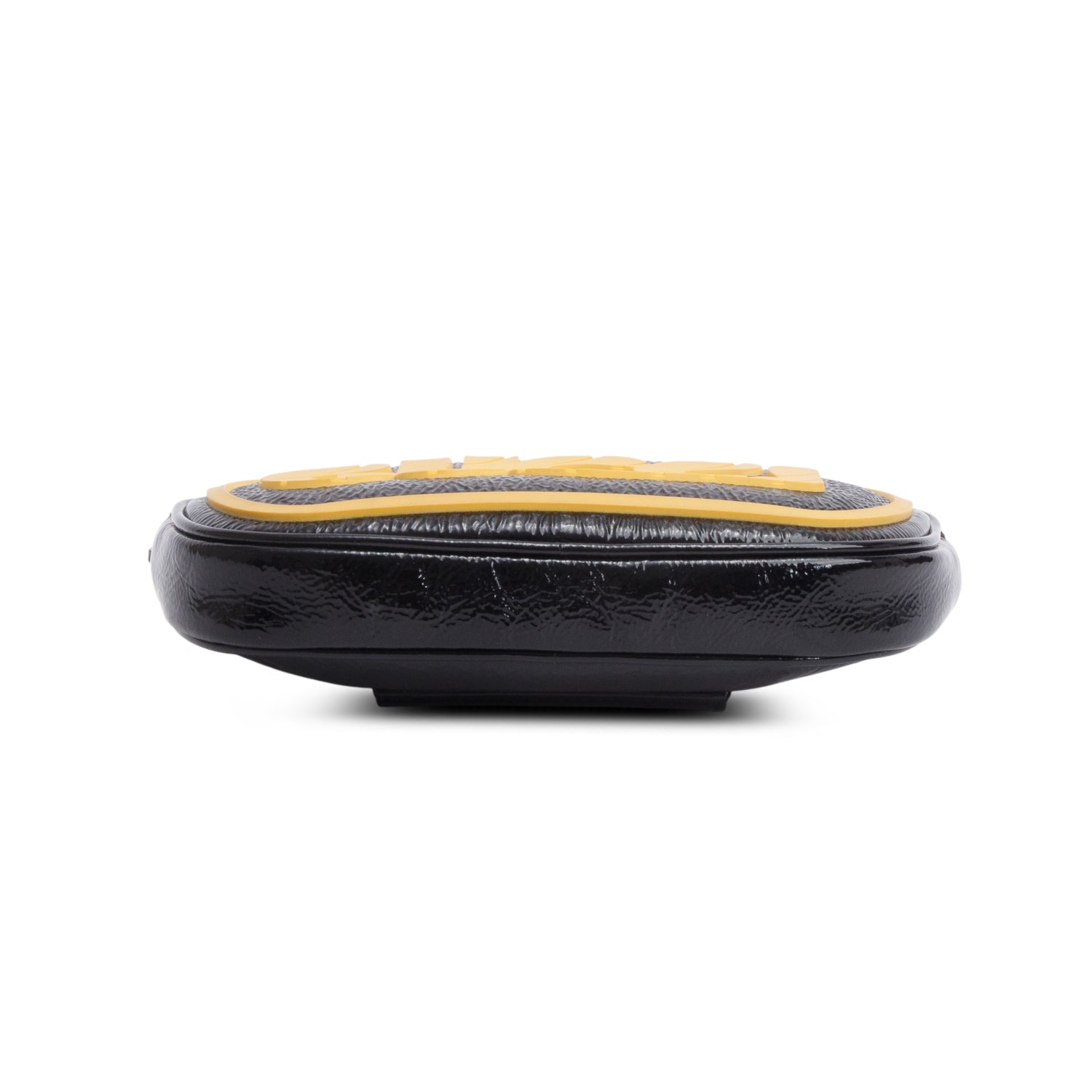 Gucci Black Patent Leather & Yellow Rubber Game Patch Logo Belt Bag, Size 85 34