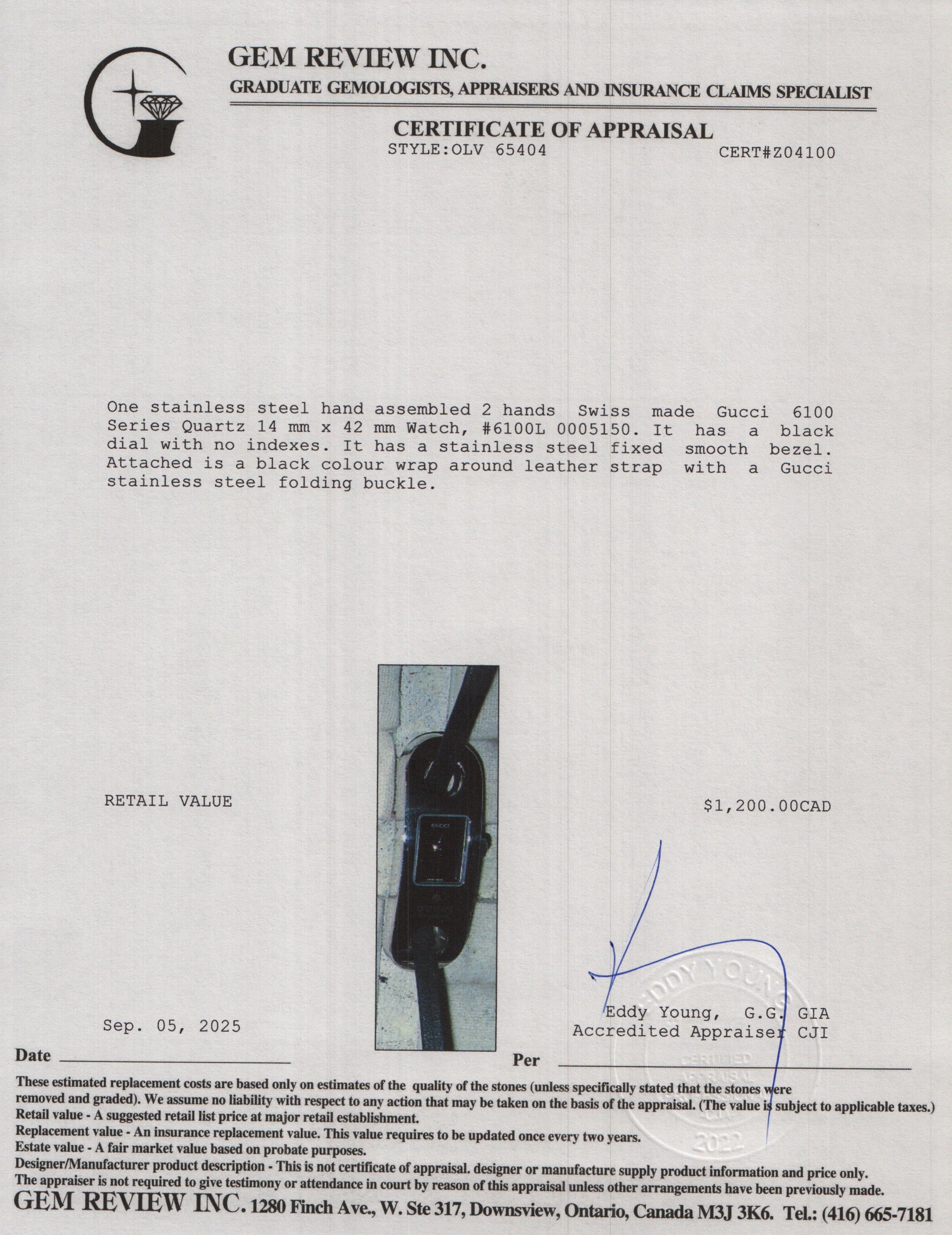 Gucci Stainless Steel 6100 Series Quartz Watch Black Dial