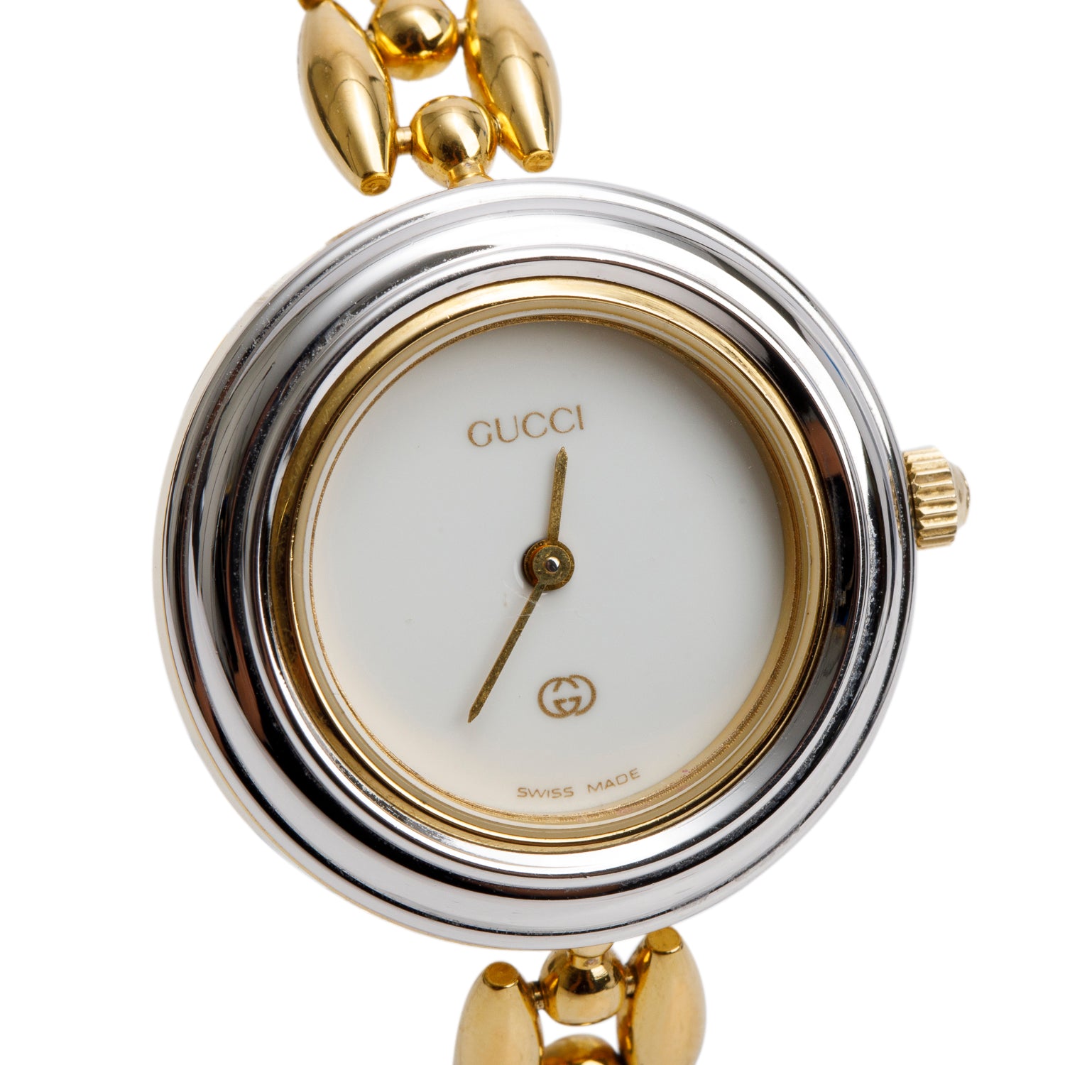 Gucci Gold Plated Stainless Steel 1100 Series 26MM Watch w/ Box & 5 Multicolour Interchangeable Bezels