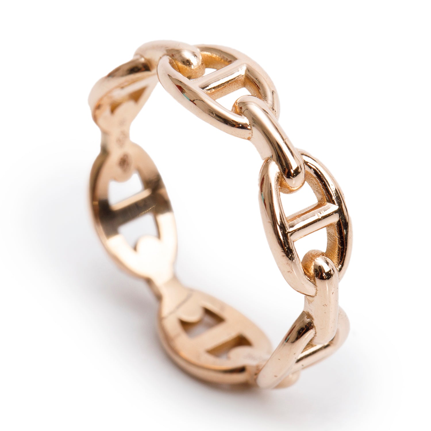 Hermes 18k Rose Gold Chaine D'Ancre Enchainee Ring, Small Model, Size 58 8.5