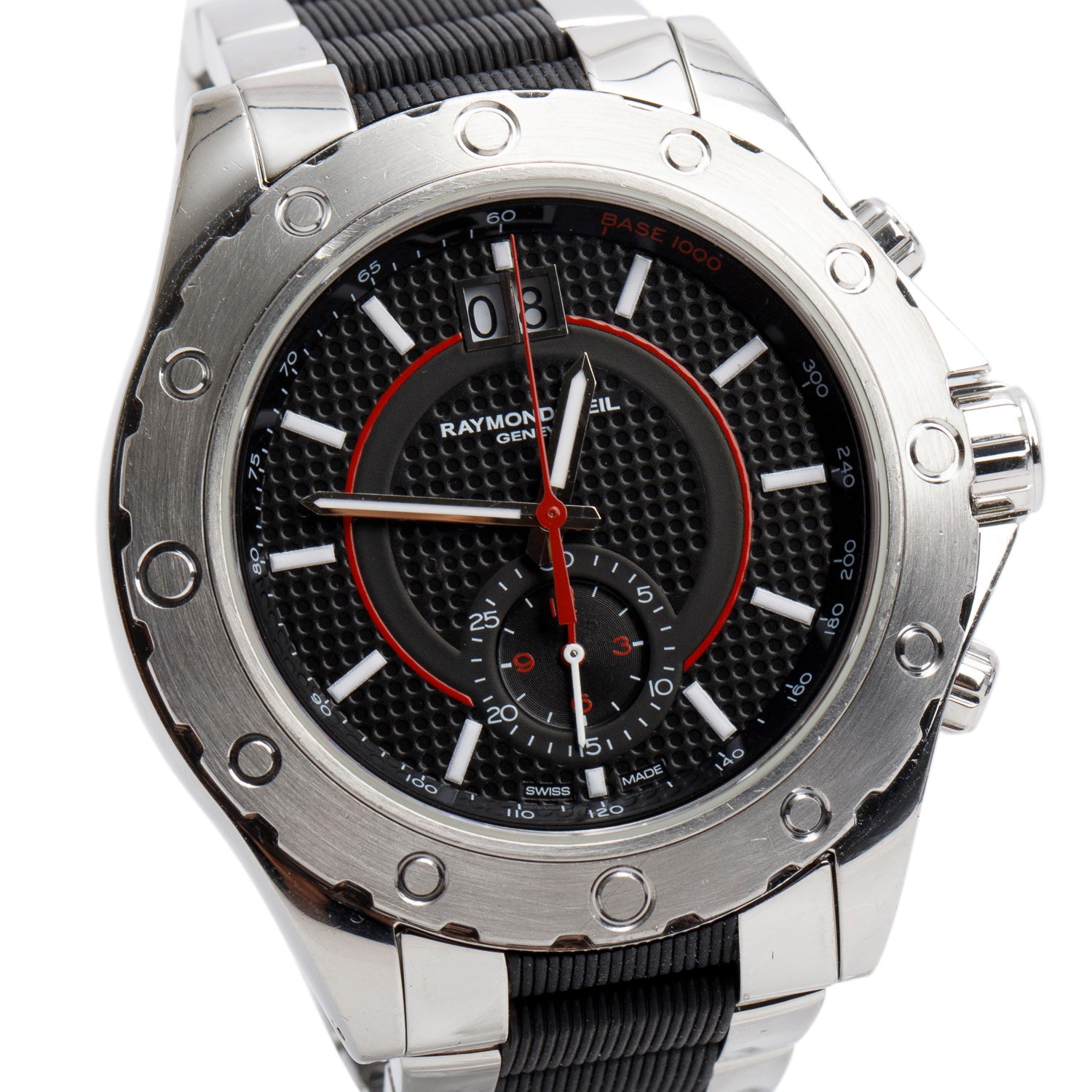 Raymond Weil Stainless Steel RW Sport 44 MM Quartz Watch Black Dial 8600 w/ Box