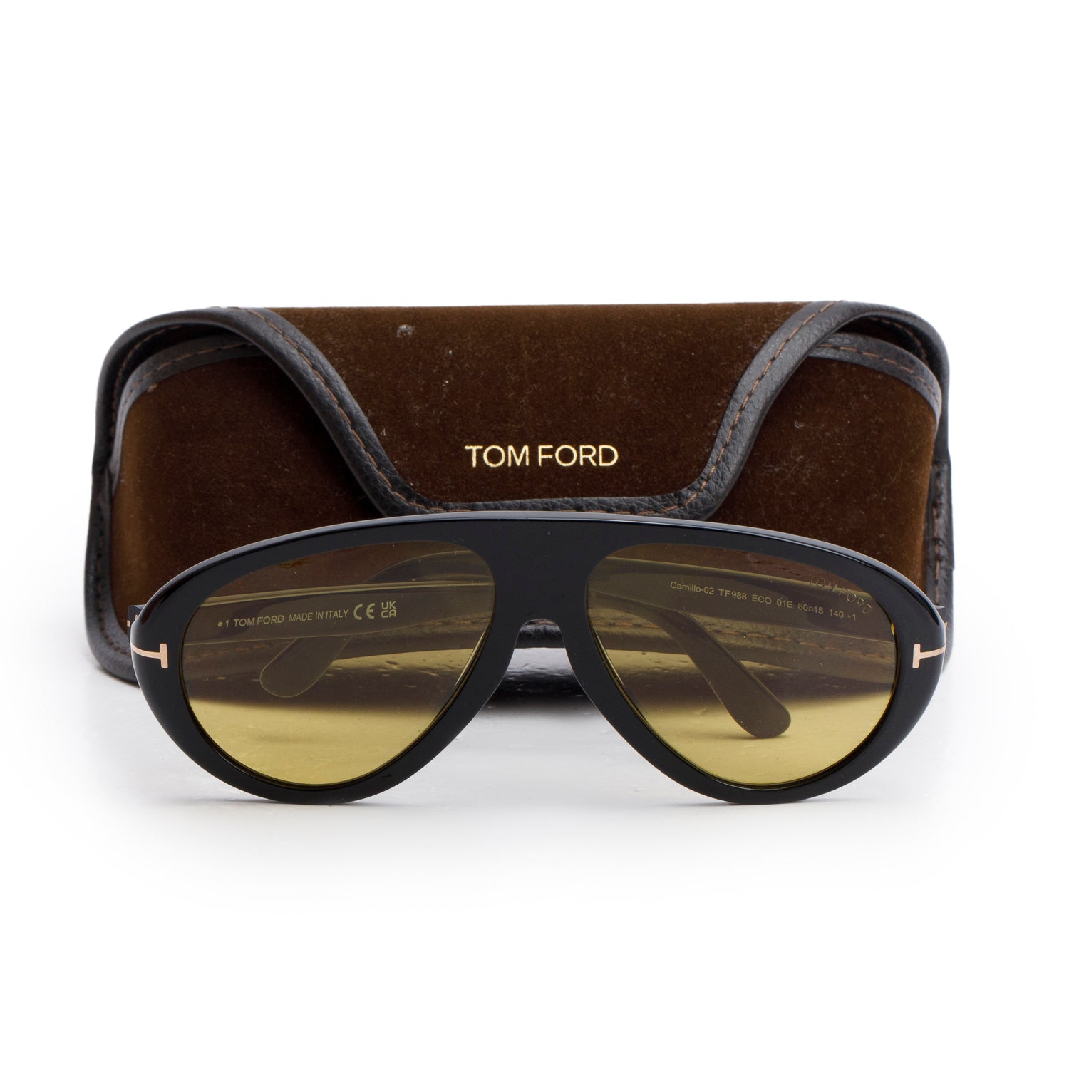 Tom Ford TF988 Black Acetate Camille-02 Pilot Sunglasses w/ Case