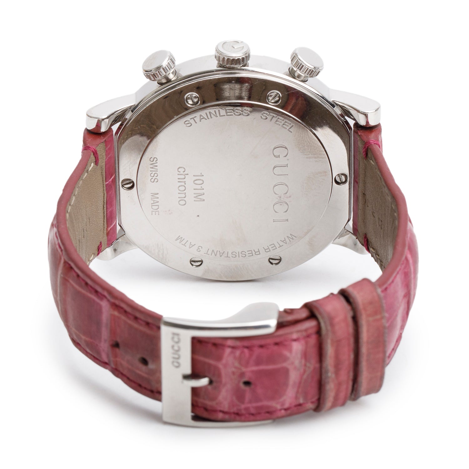 Gucci Stainless Steel Diamond Bezel G-Chrono 44 MM Chronograph Quartz Watch Pink Dial w/ Box & Papers