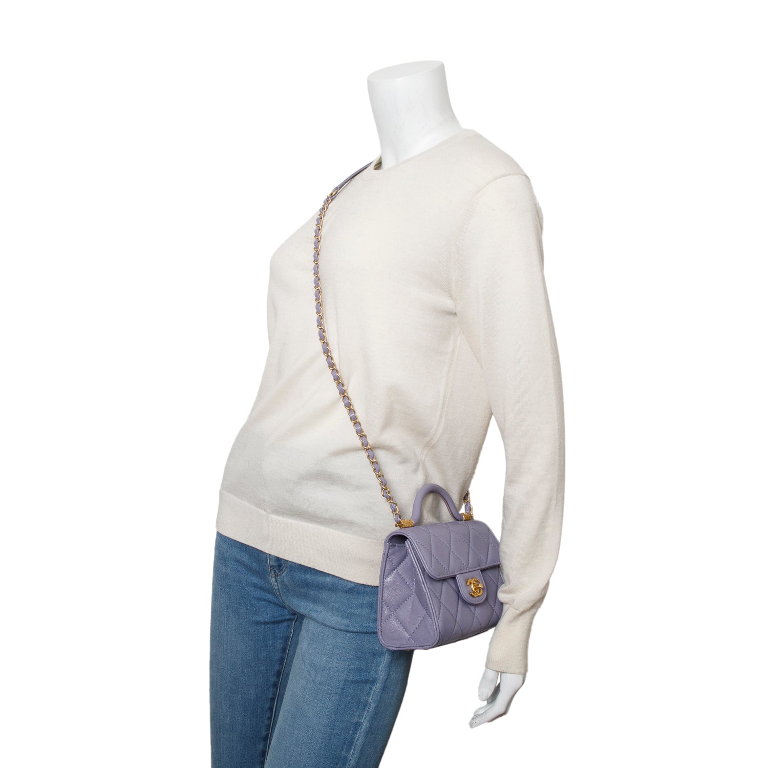 Chanel 2024 Purple Quilted Caviar Leather Mini Top Handle Flap Bag w/ Box & Receipt