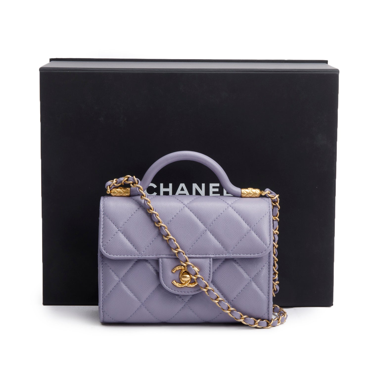 Chanel 2024 Purple Quilted Caviar Leather Mini Top Handle Flap Bag w/ Box & Receipt