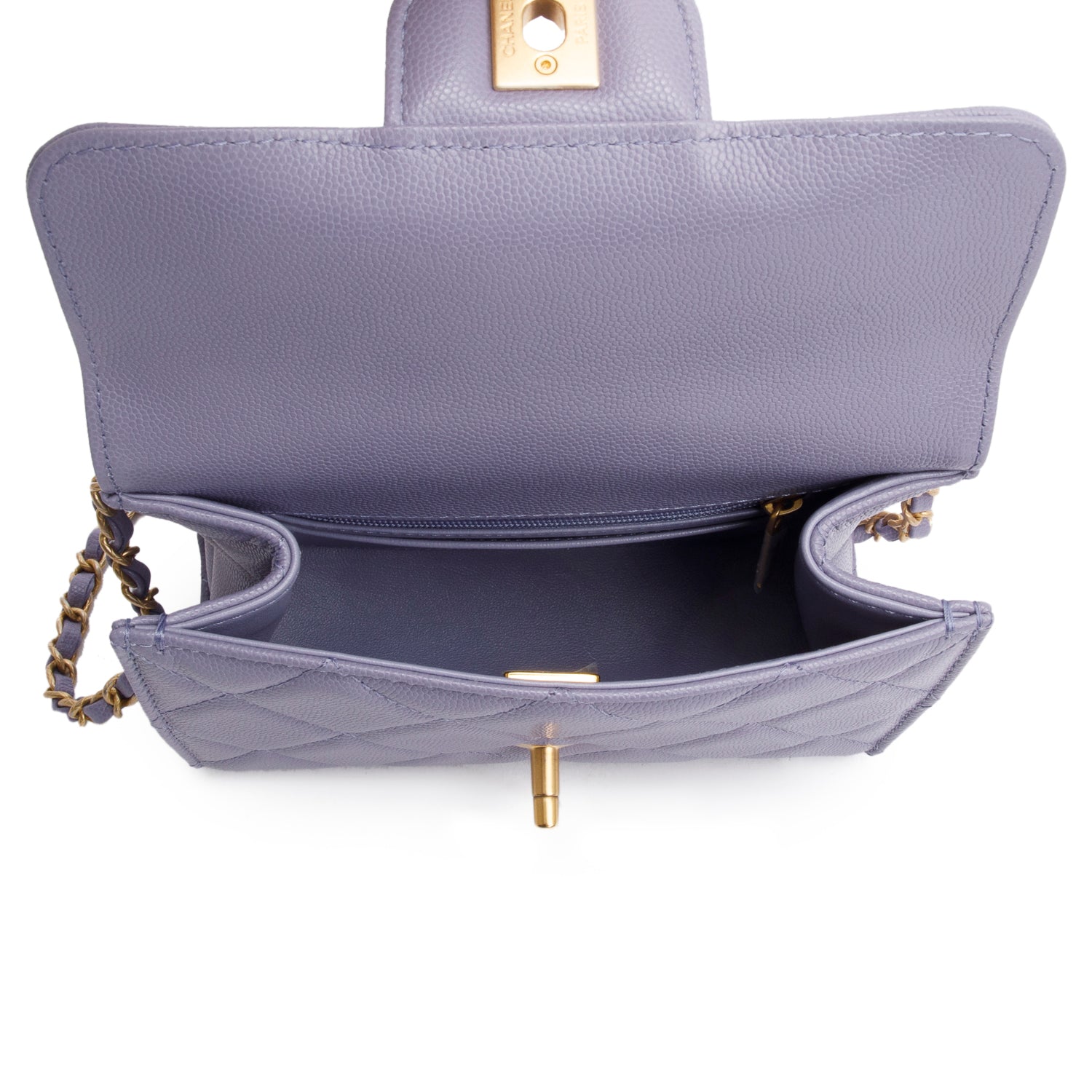 Chanel 2024 Purple Quilted Caviar Leather Mini Top Handle Flap Bag w/ Box & Receipt