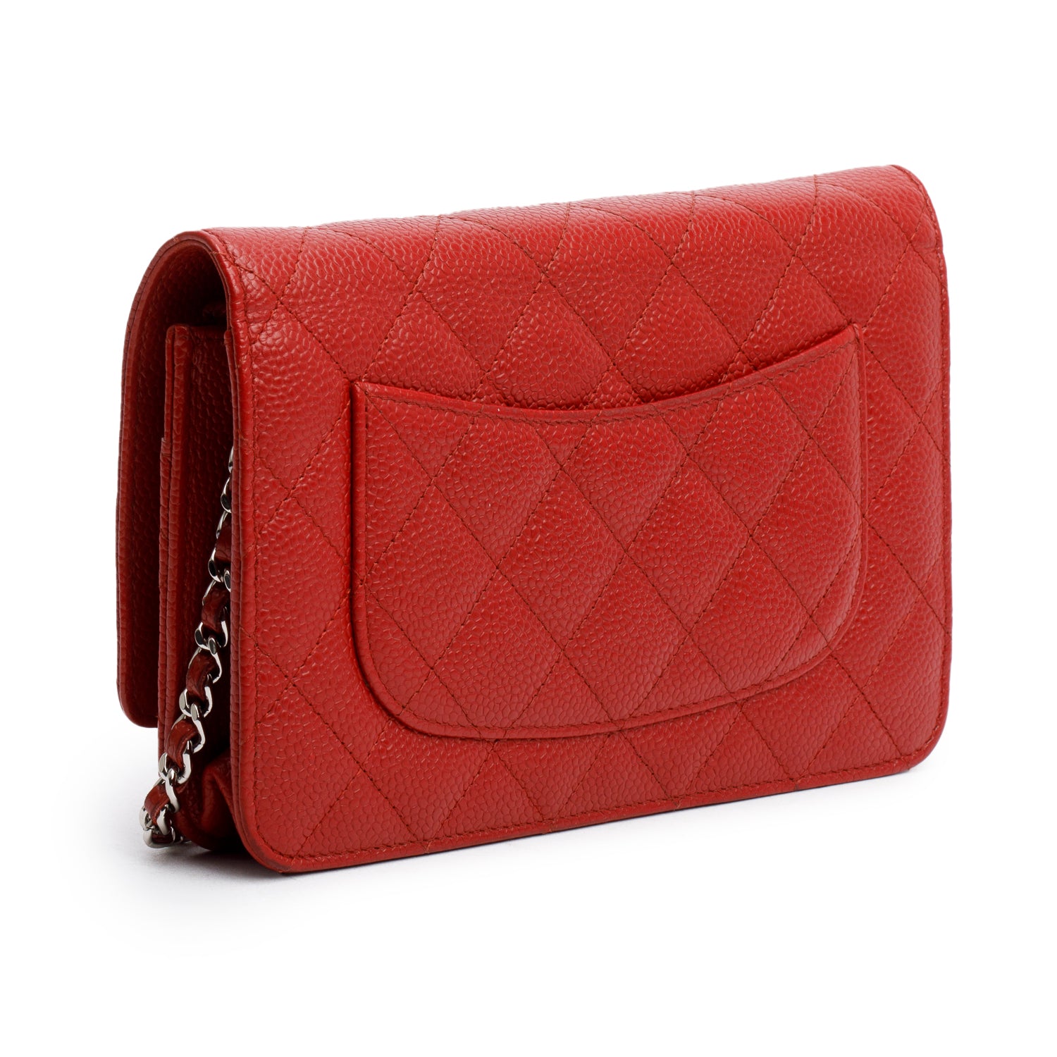 Chanel Red Quilted Caviar Leather Classic Wallet on Chain w/ Authenticity Card & Receipt