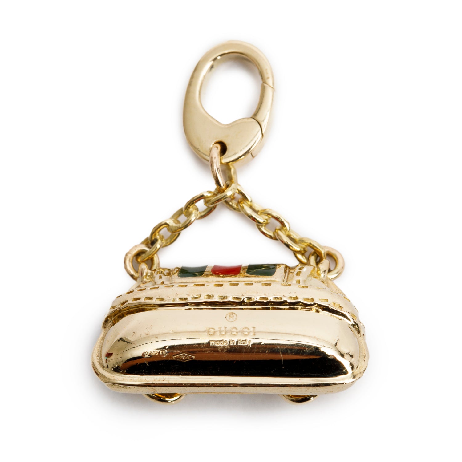 Gucci Vintage 18k Yellow Gold Enamel Horsebit Bag Charm