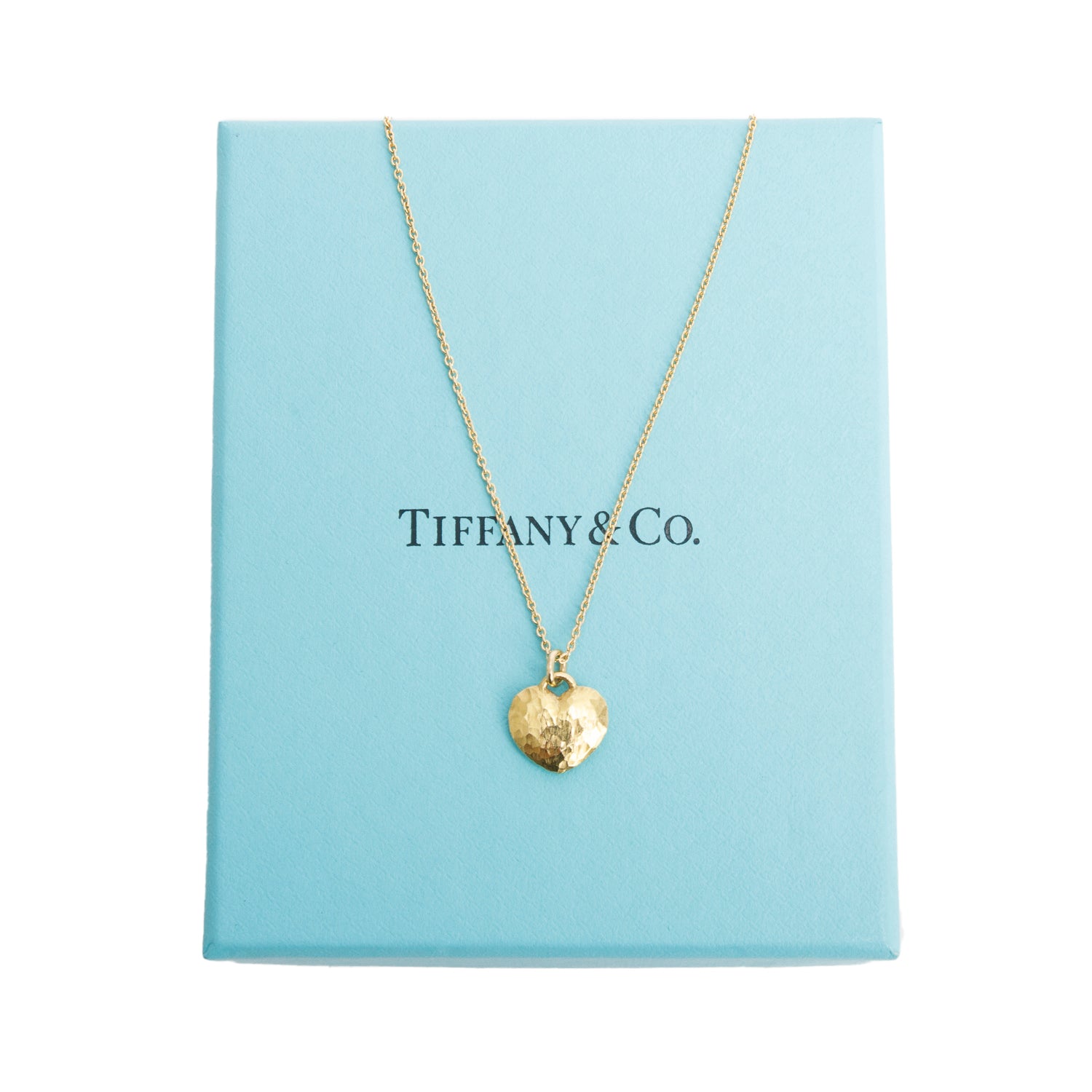 Tiffany & Co. Paloma Picasso 18k Yellow Gold Hammered Heart Pendant Necklace w/ Box & Receipt