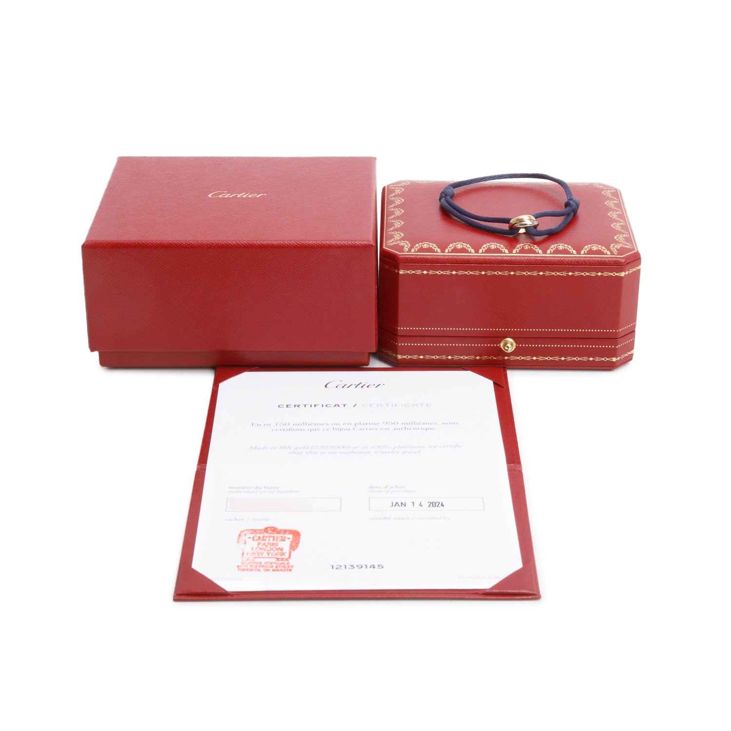 Cartier 2024 18k White, Yellow & Rose Gold Trinity Cord Bracelet w/ Box & Certificate