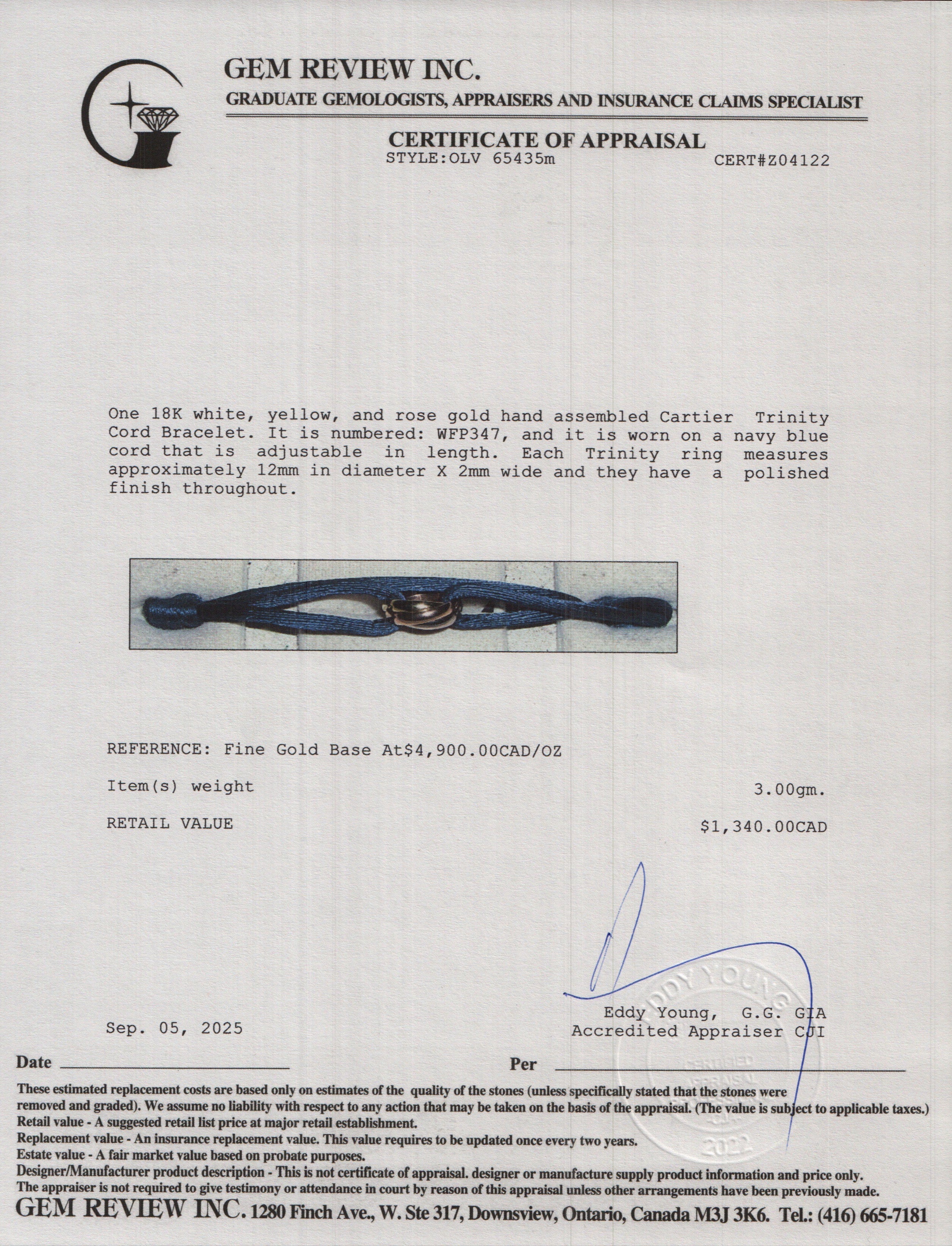 Cartier 2024 18k White, Yellow & Rose Gold Trinity Cord Bracelet w/ Box & Certificate