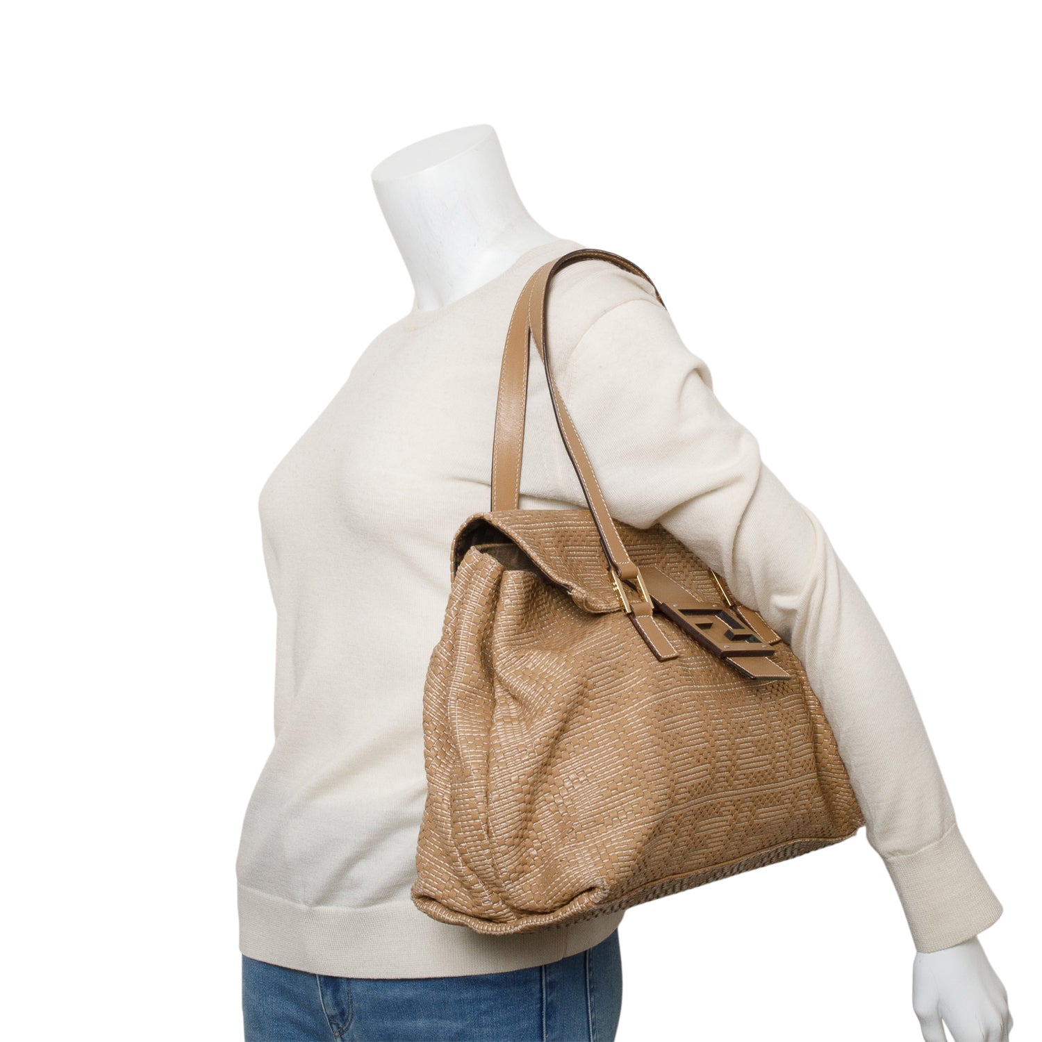 Fendi Beige Woven Leather Large Mama Forever Tote
