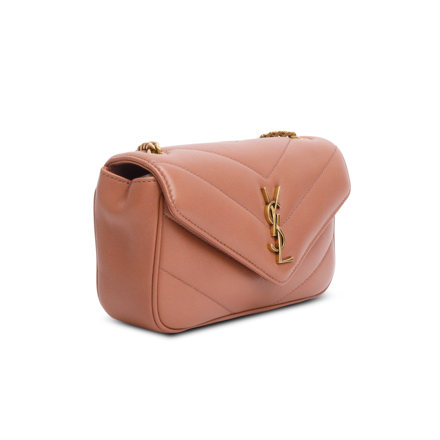 Saint Laurent 2025 Pink Lambskin Chevron Small LouLou Bag