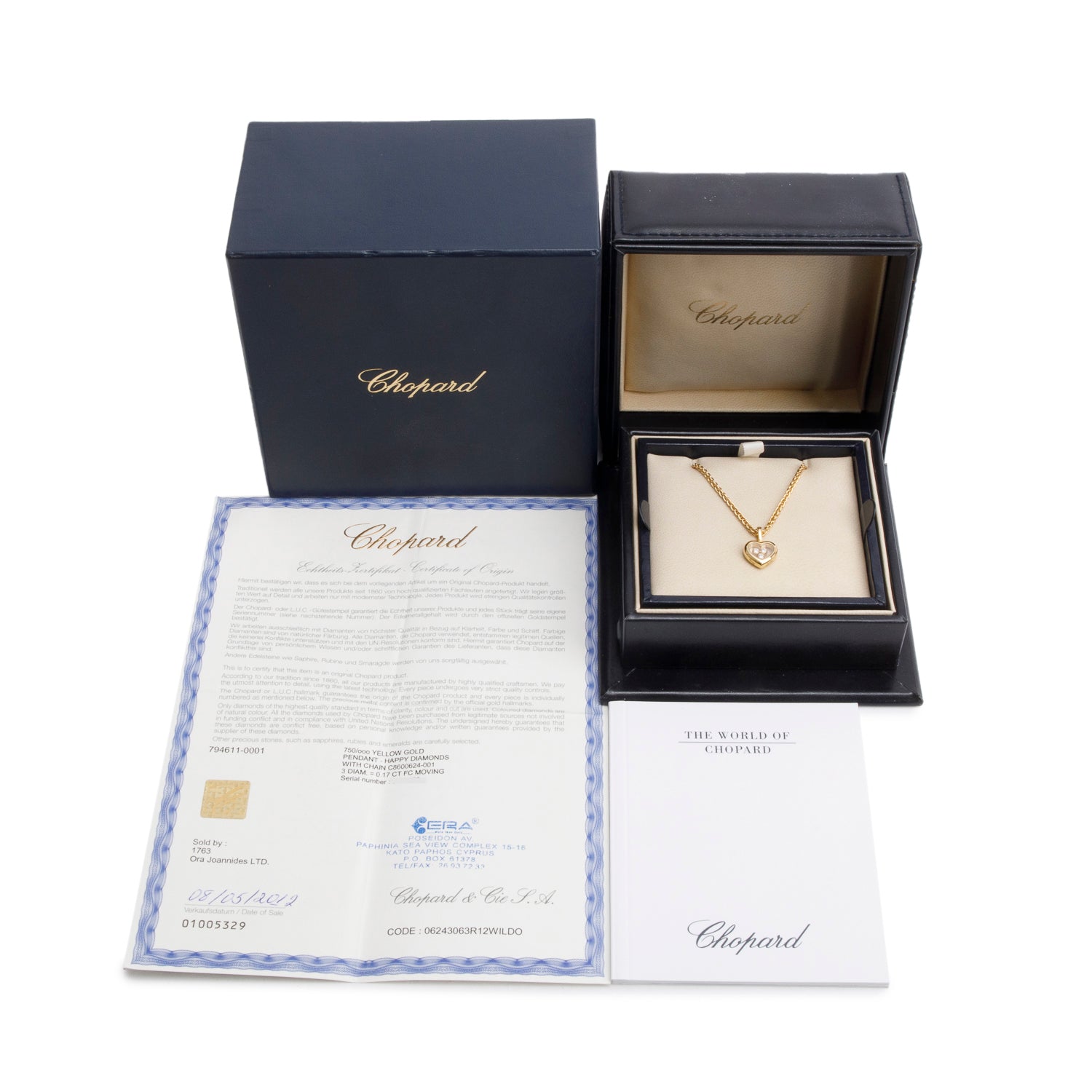 Chopard 18k Yellow Gold Happy Diamonds Heart Pendant Necklace w/ Box & Papers