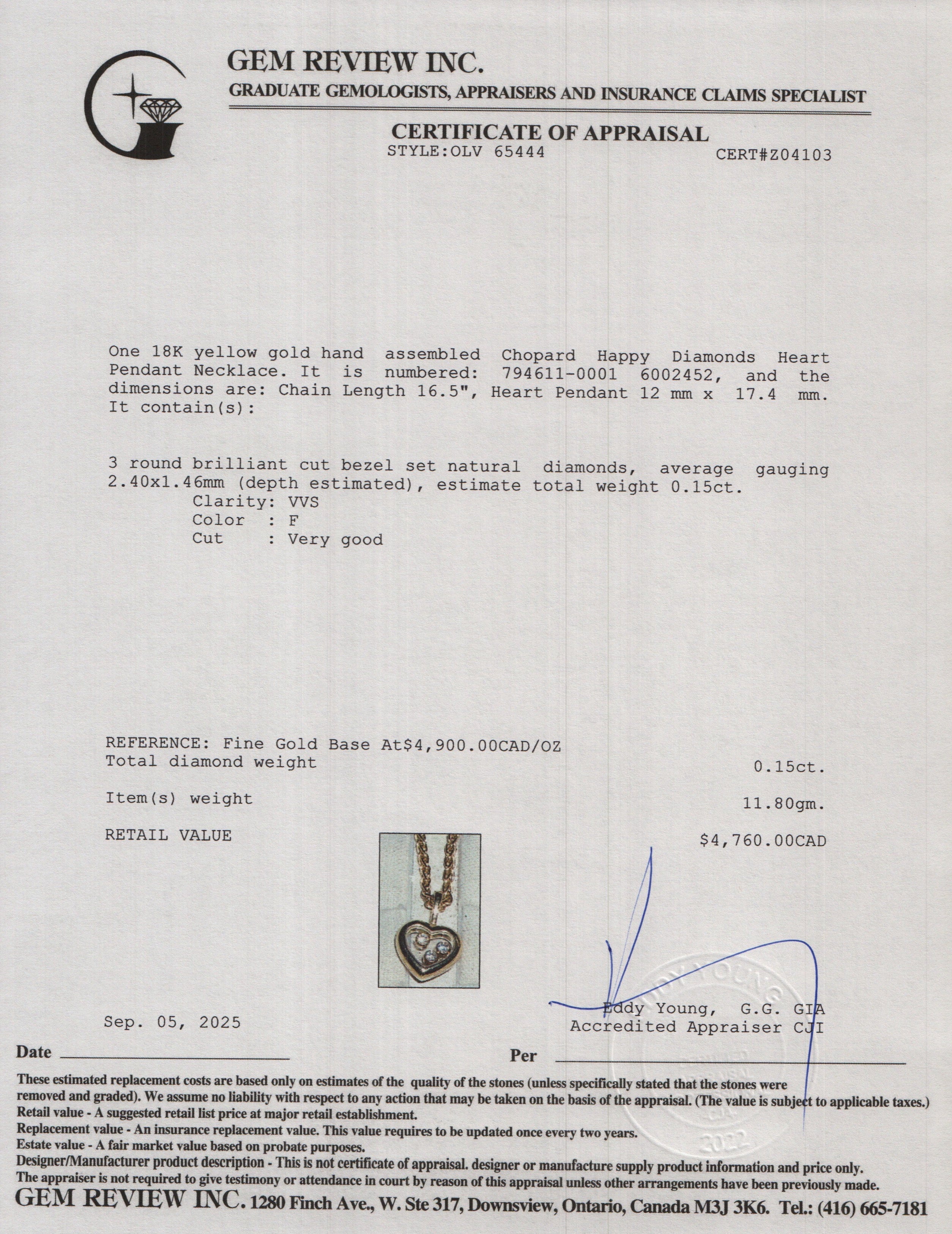 Chopard 18k Yellow Gold Happy Diamonds Heart Pendant Necklace w/ Box & Papers