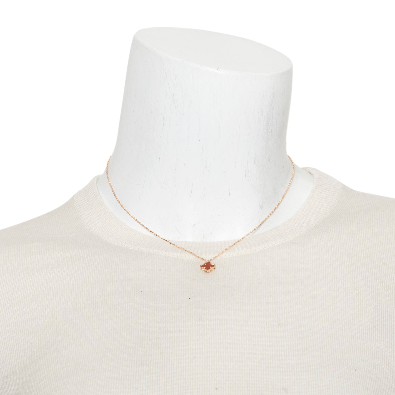 Van Cleef & Arpels 18k Rose Gold Sweet Alhambra Carnelian Pendant Necklace w/ Box & Certificate