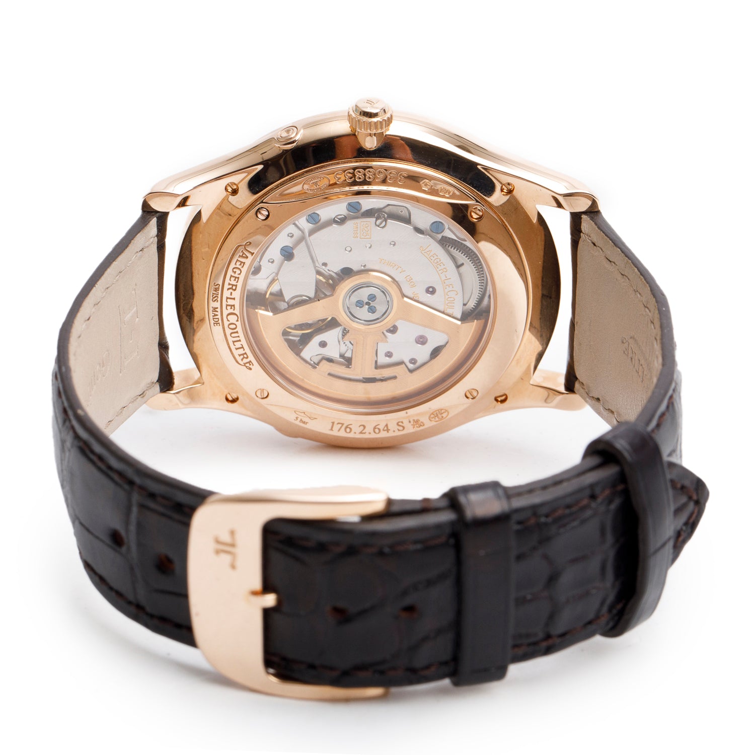Jaeger LeCoultre 18k Rose Gold Master Ultra Thin Moon 39 MM Automatic Watch w/ Box & Papers