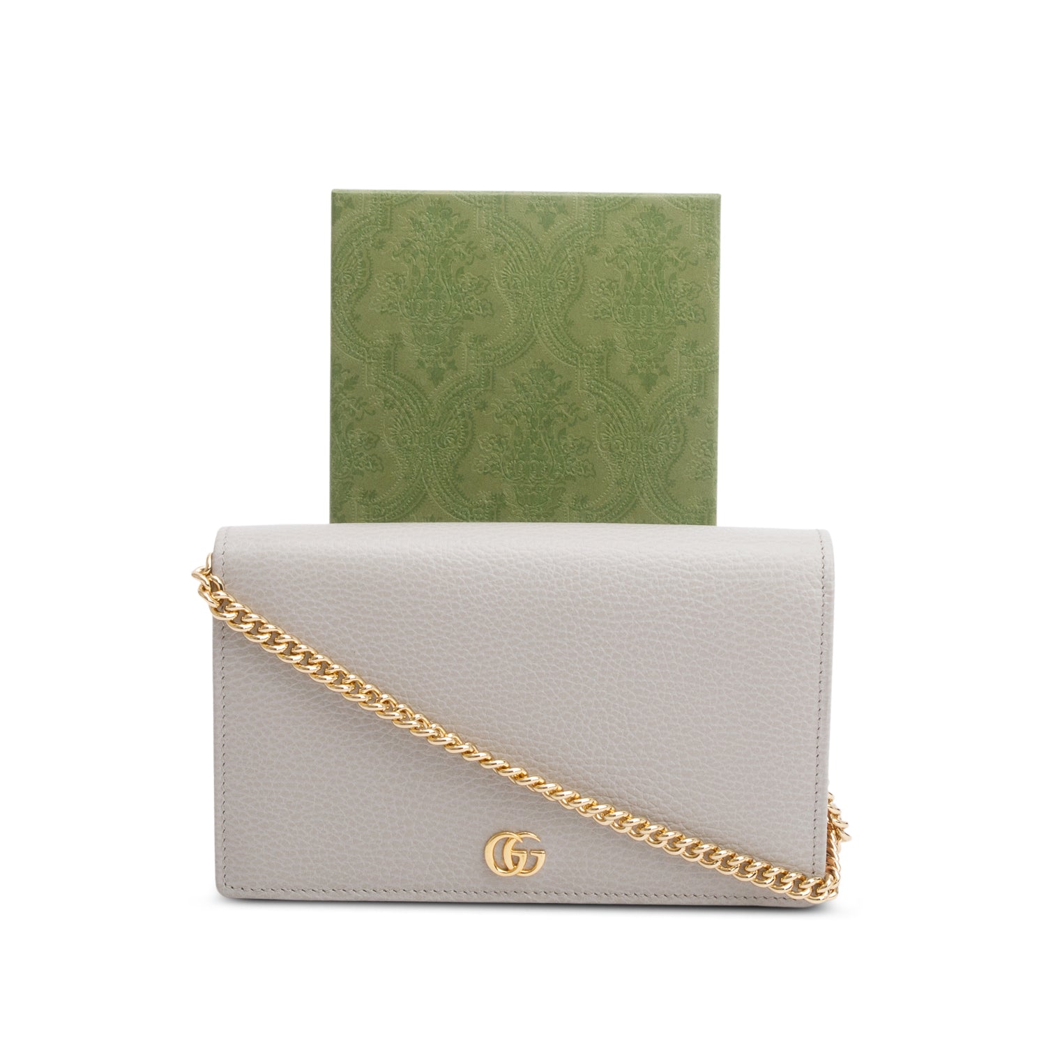 Gucci Grey/Pink Mini GG Marmont Chain Wallet w/ Box