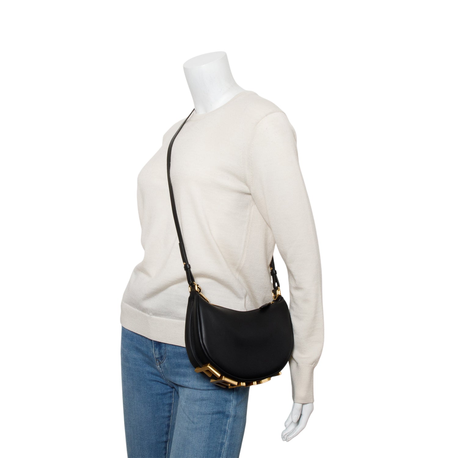 Fendi 2024 Black Vitello Grace Leather Mini Fendigraphy Hobo Bag w/ Box & Strap