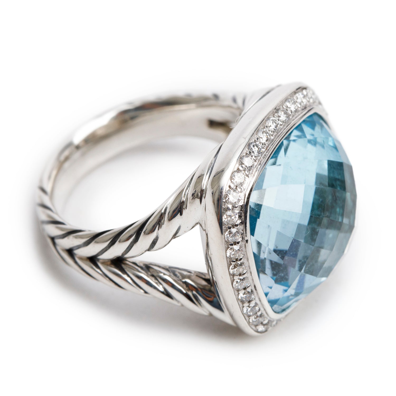 David Yurman Sterling Silver Blue Topaz & Diamond Albion Ring, Size 6