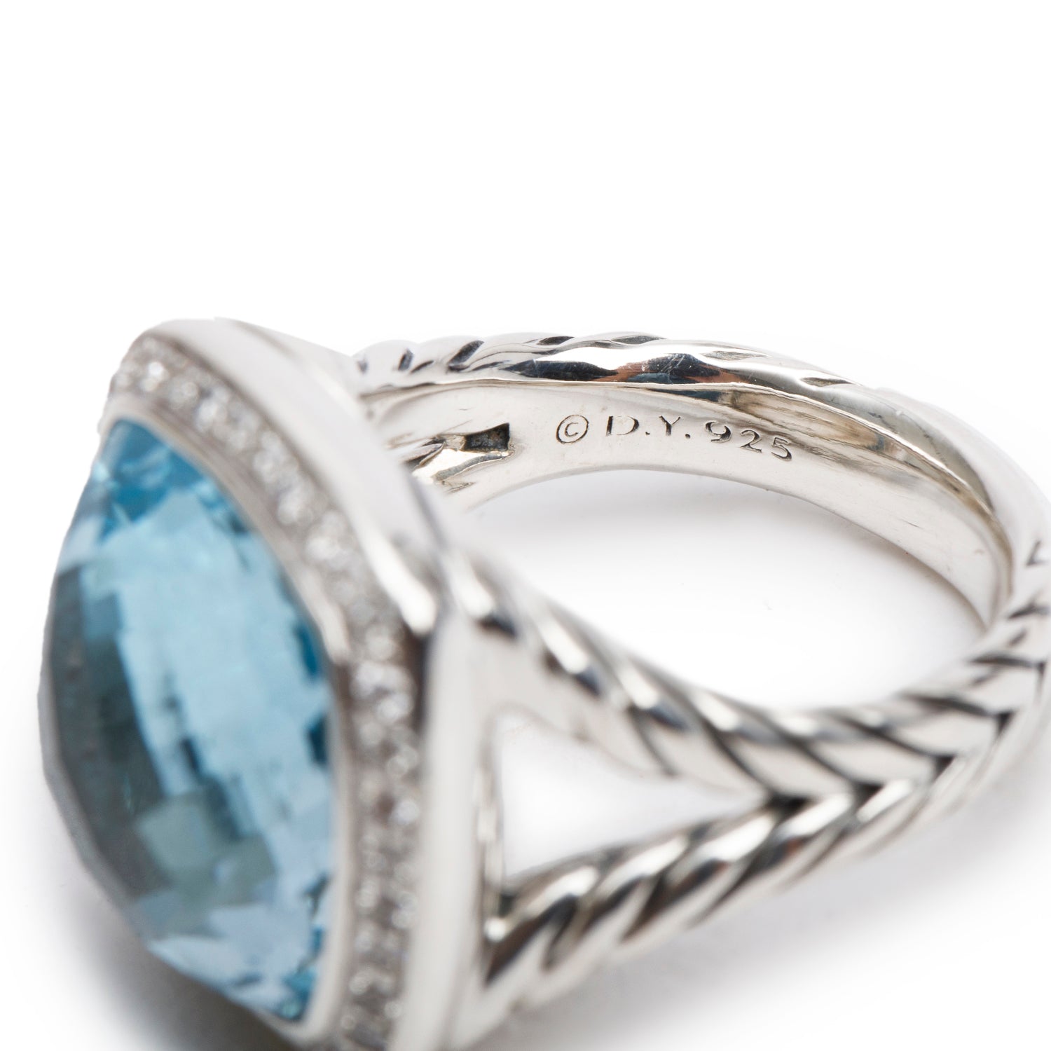 David Yurman Sterling Silver Blue Topaz & Diamond Albion Ring, Size 6