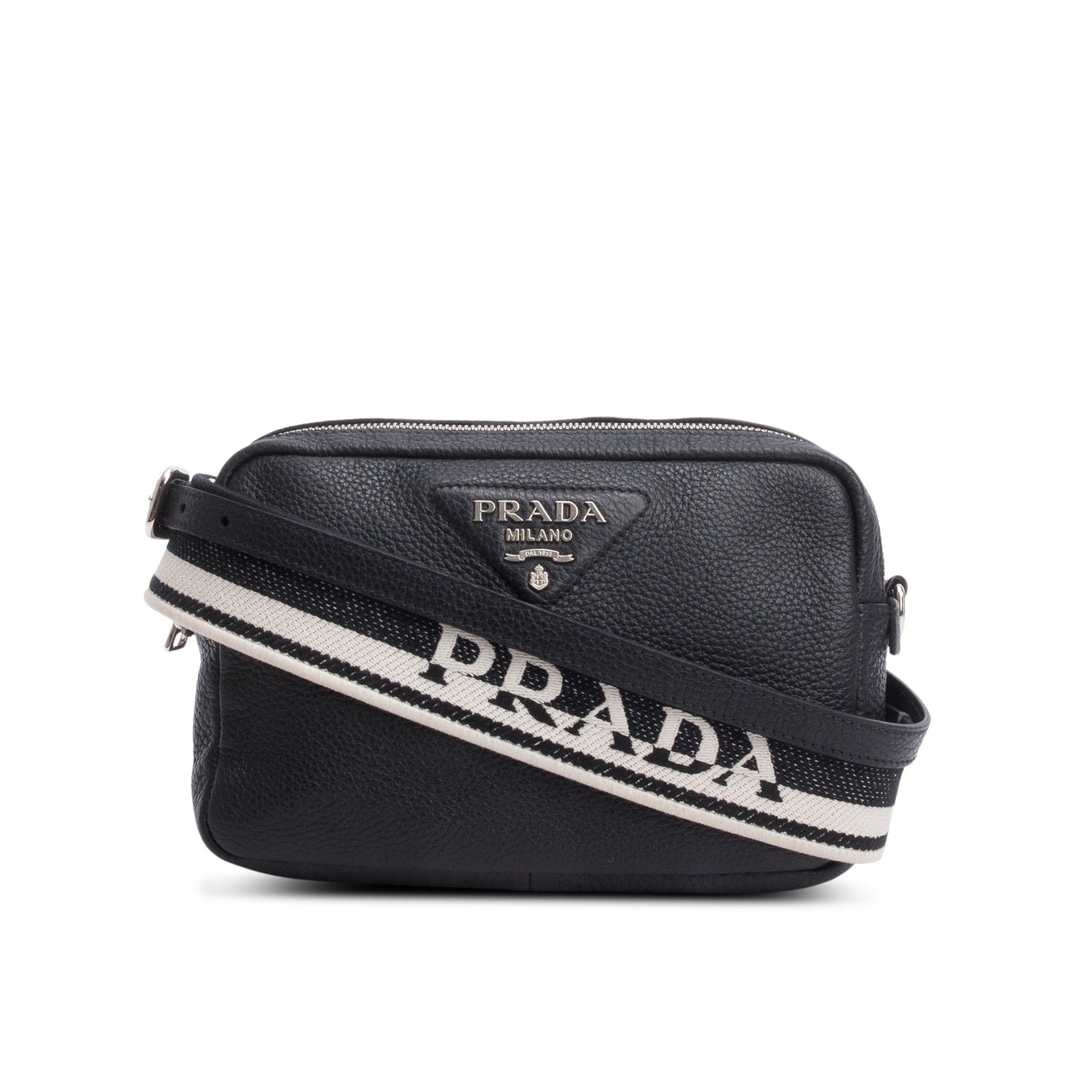 Prada Black Vitello Daino Soft Medium Double Zip Shoulder Bag w/ Straps