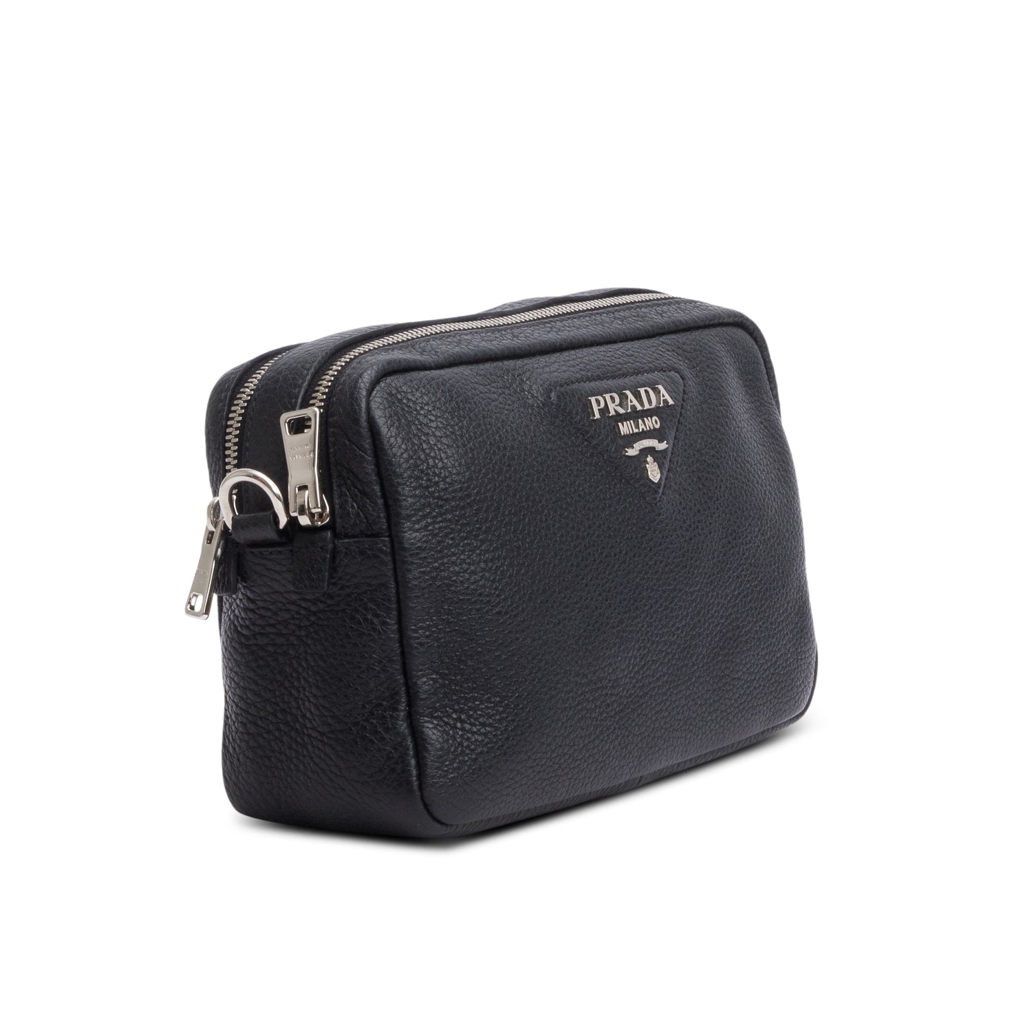 Prada Black Vitello Daino Soft Medium Double Zip Shoulder Bag w/ Straps