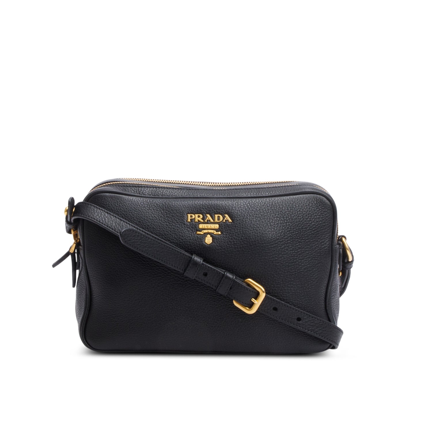 Prada Black Vitello Phenix Leather Camera Bag w/ Authenticity Card