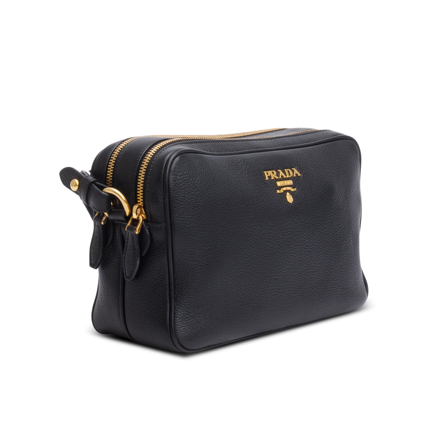 Prada Black Vitello Phenix Leather Camera Bag w/ Authenticity Card