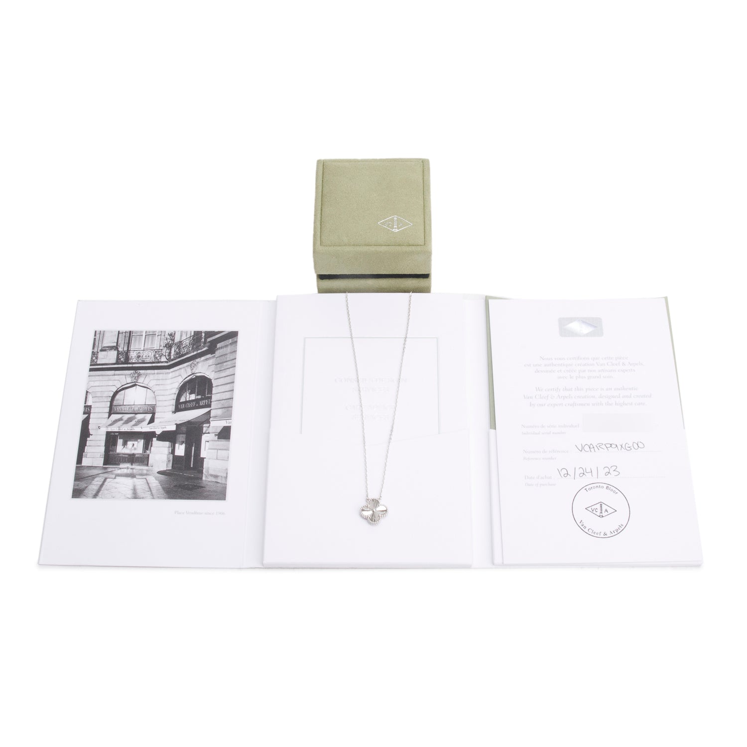 Van Cleef & Arpels 2023 18k White Gold Vintage Alhambra Pendant Necklace w/ Box & Certificate