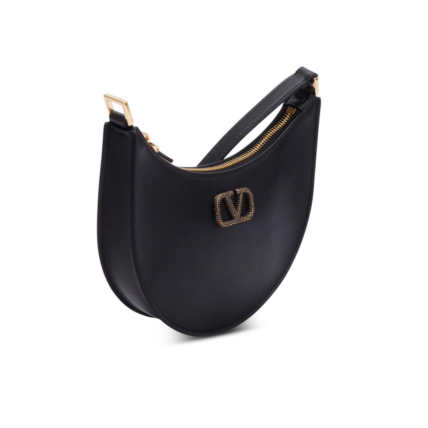 Valentino Black Nappa Mini Vlogo Moon Hobo Bag