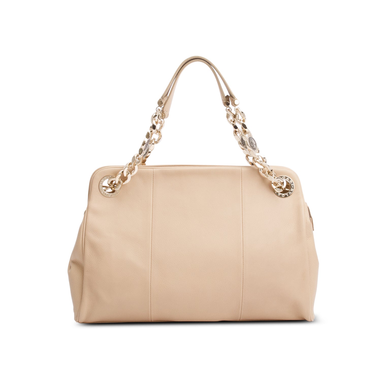Bvlgari Beige Leather Monete Chain Tote Bag w/ Straps