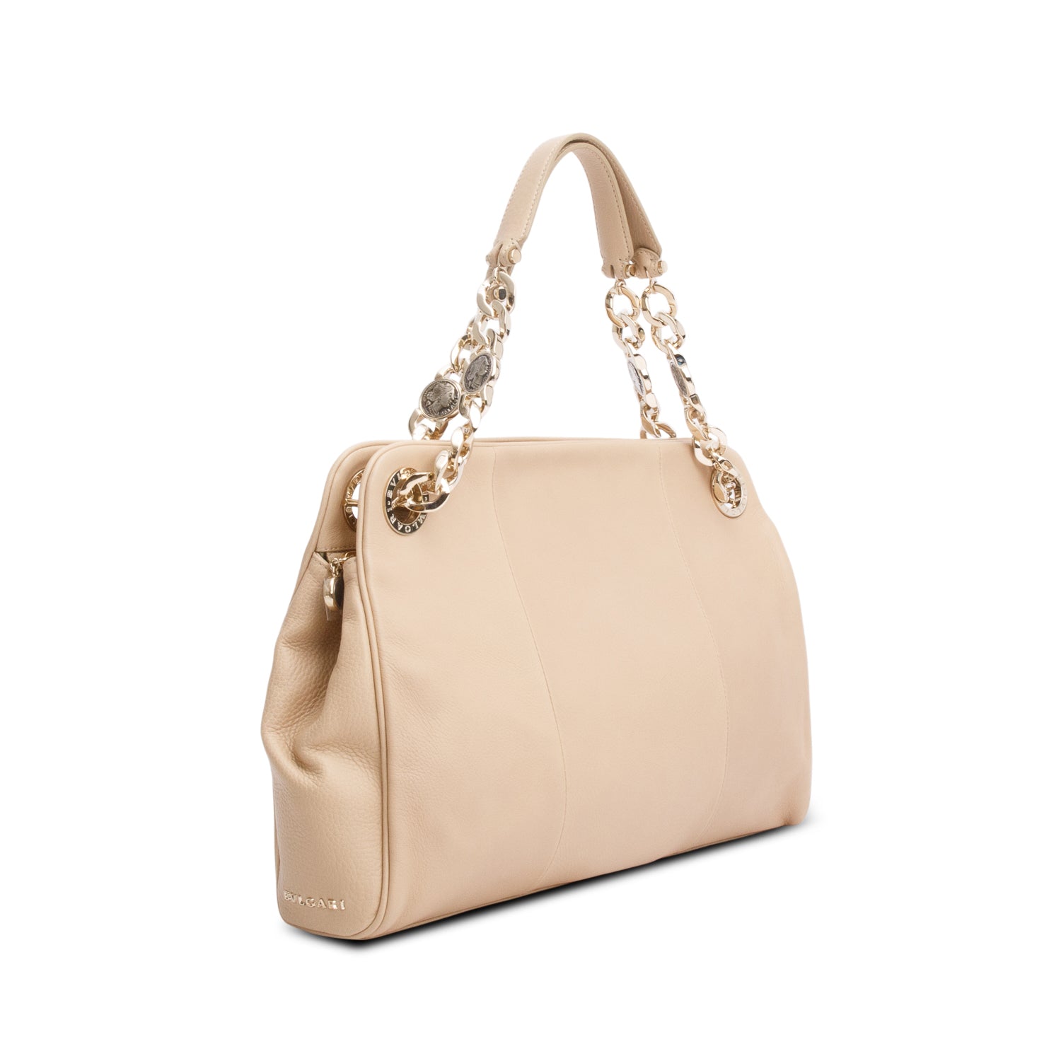 Bvlgari Beige Leather Monete Chain Tote Bag w/ Straps