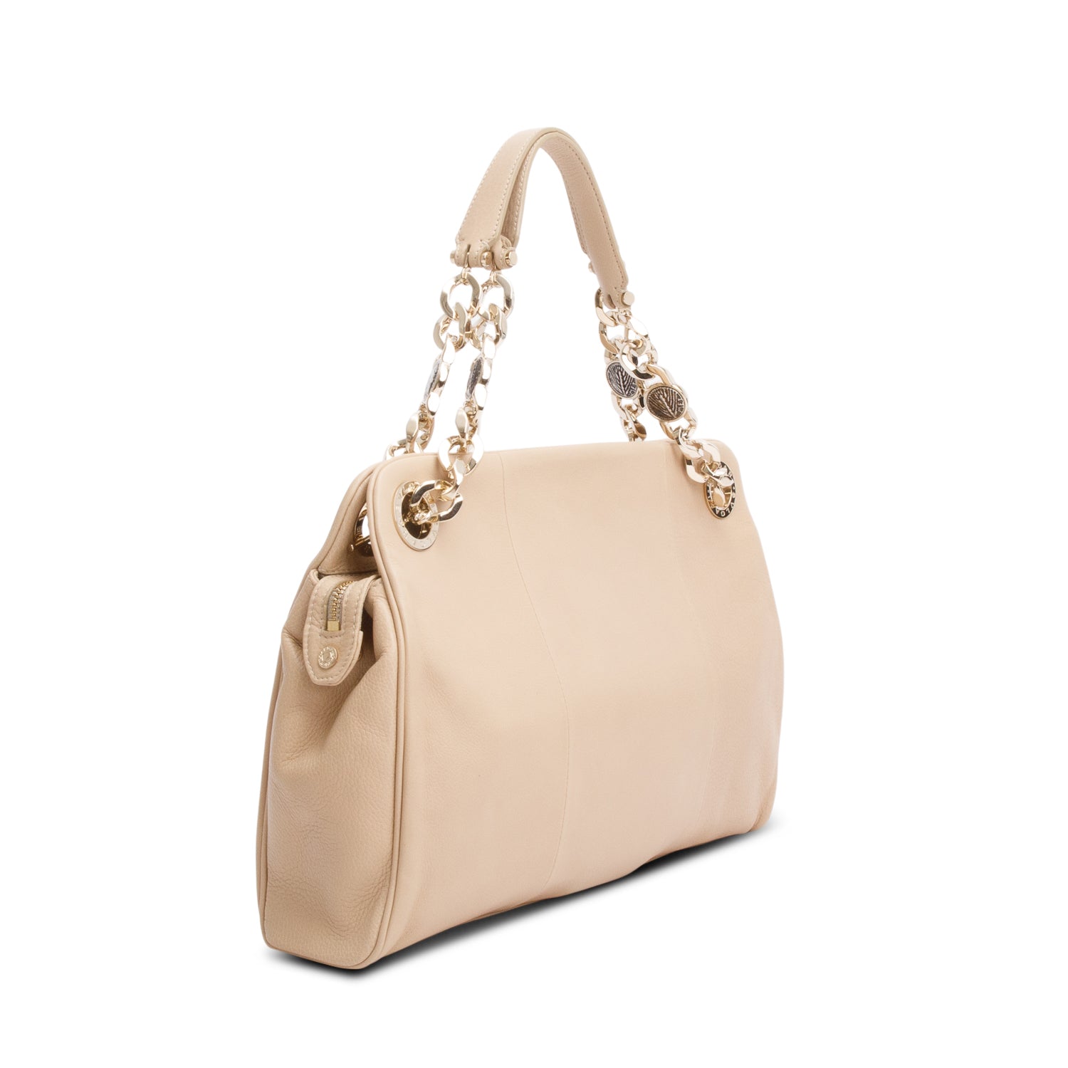 Bvlgari Beige Leather Monete Chain Tote Bag w/ Straps
