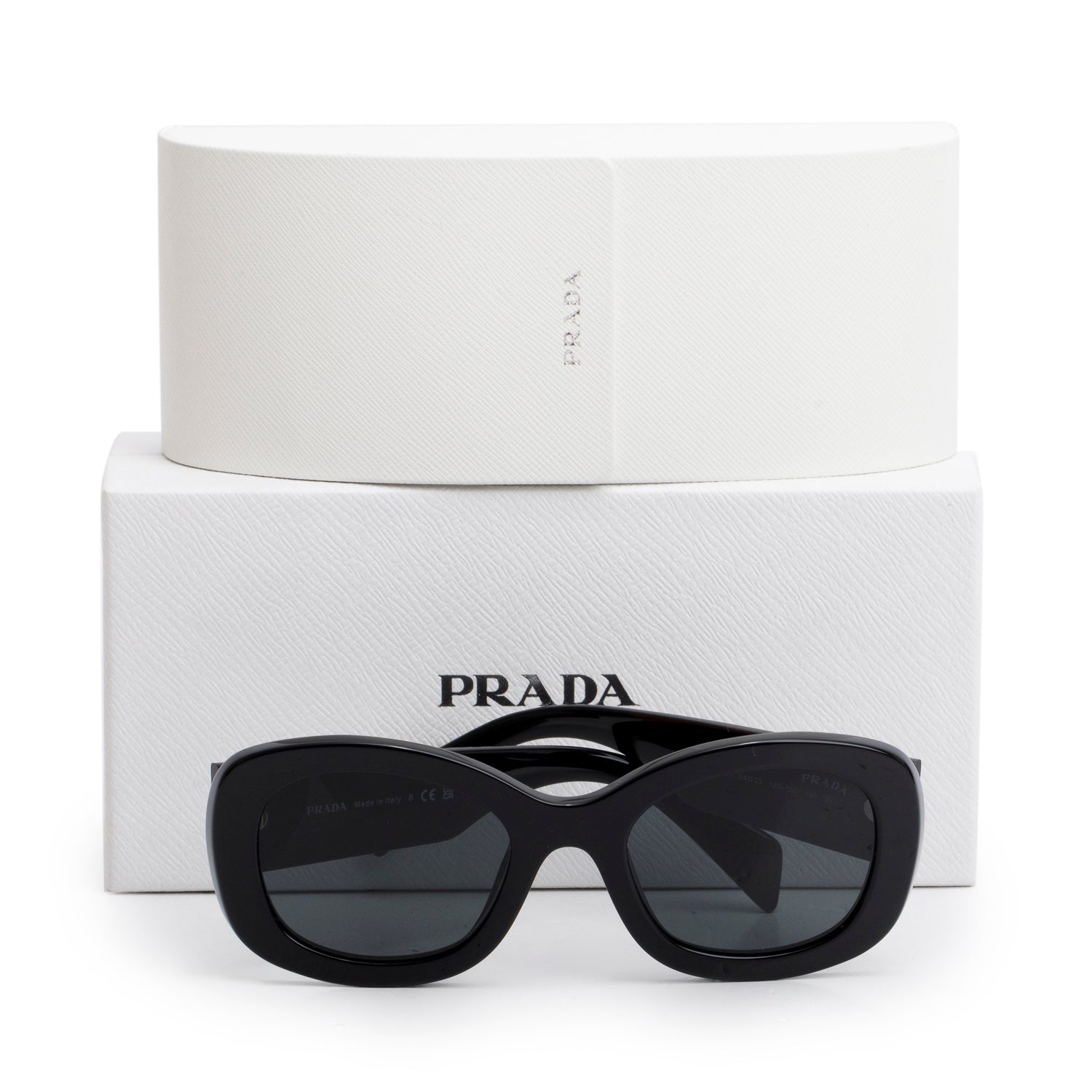 Prada SPRA13 Black Oval Acetate Sunglasses w/ Case & Box