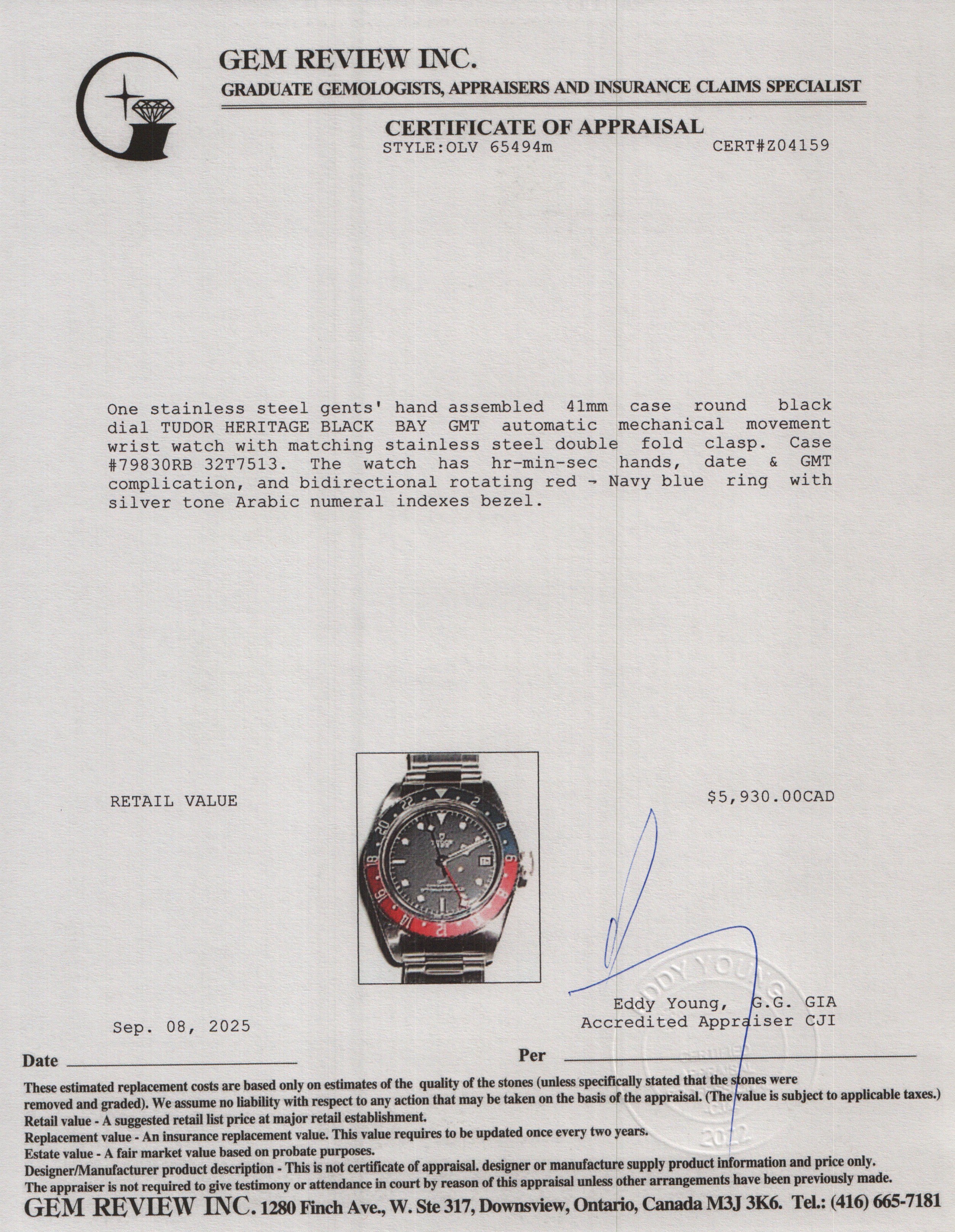 Tudor 2023 Stainless Steel Black Bay 'Pepsi' GMT 41 MM Automatic Watch Black Dial 79830RB w/ Box & Papers