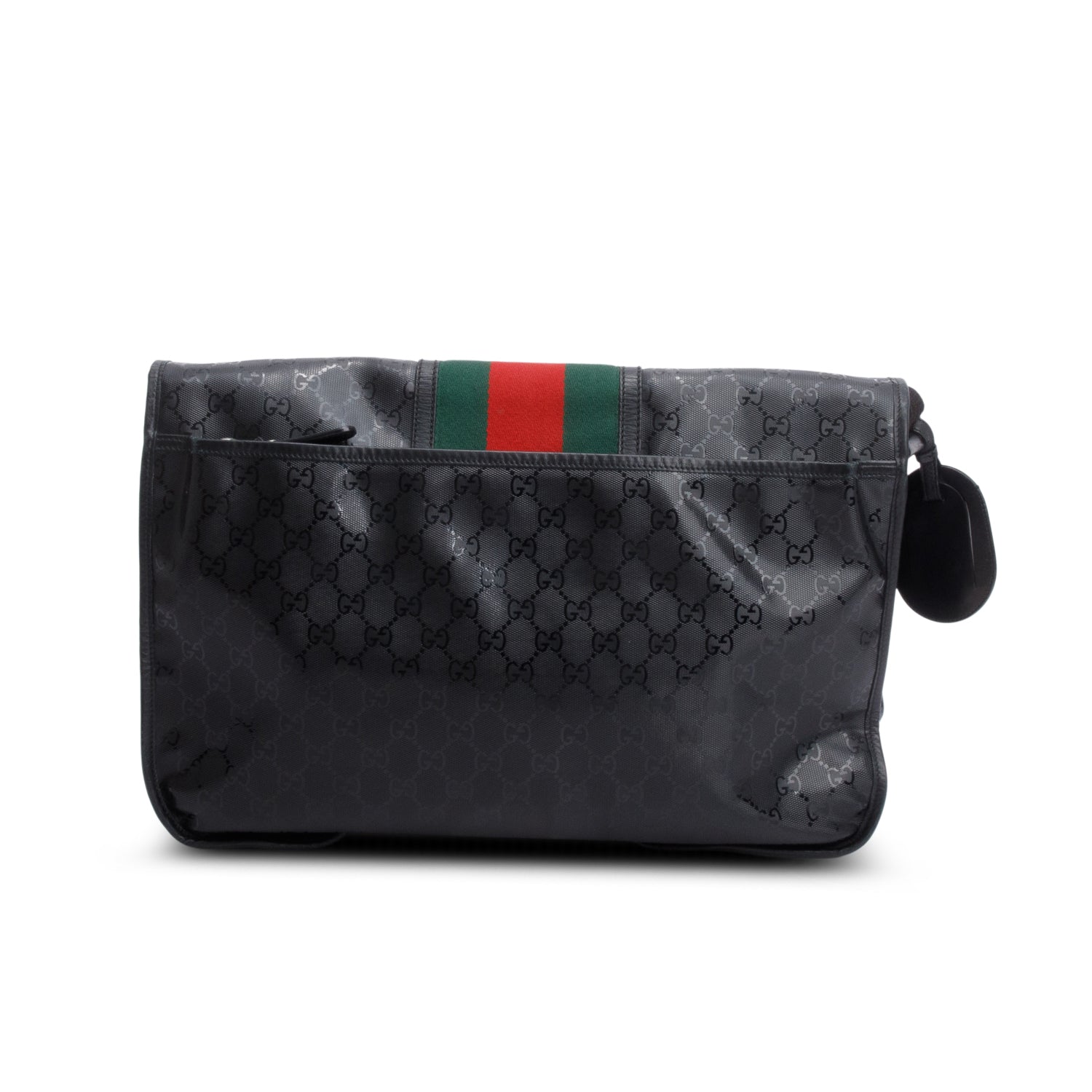 Gucci Black Imprime Monogram Medium Web 500 Double Buckle Flap Messenger Bag w/ Receipt