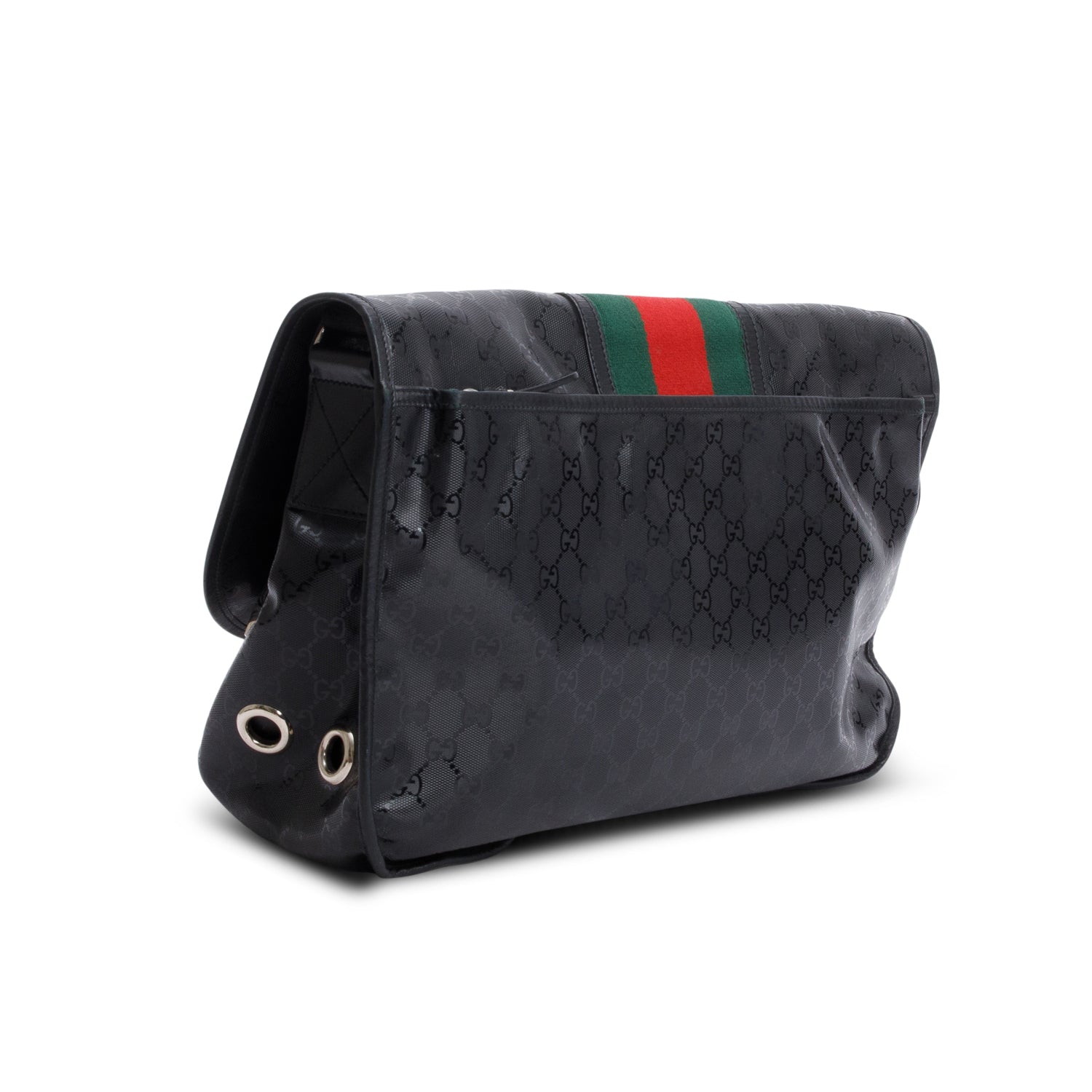 Gucci Black Imprime Monogram Medium Web 500 Double Buckle Flap Messenger Bag w/ Receipt