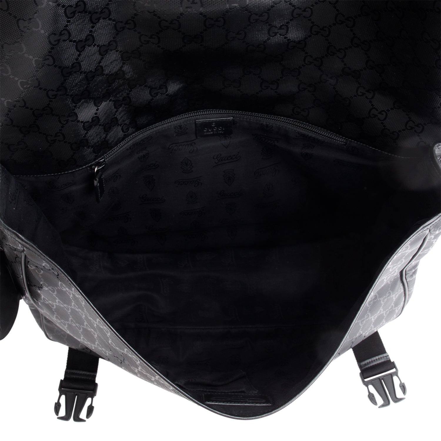 Gucci Black Imprime Monogram Medium Web 500 Double Buckle Flap Messenger Bag w/ Receipt