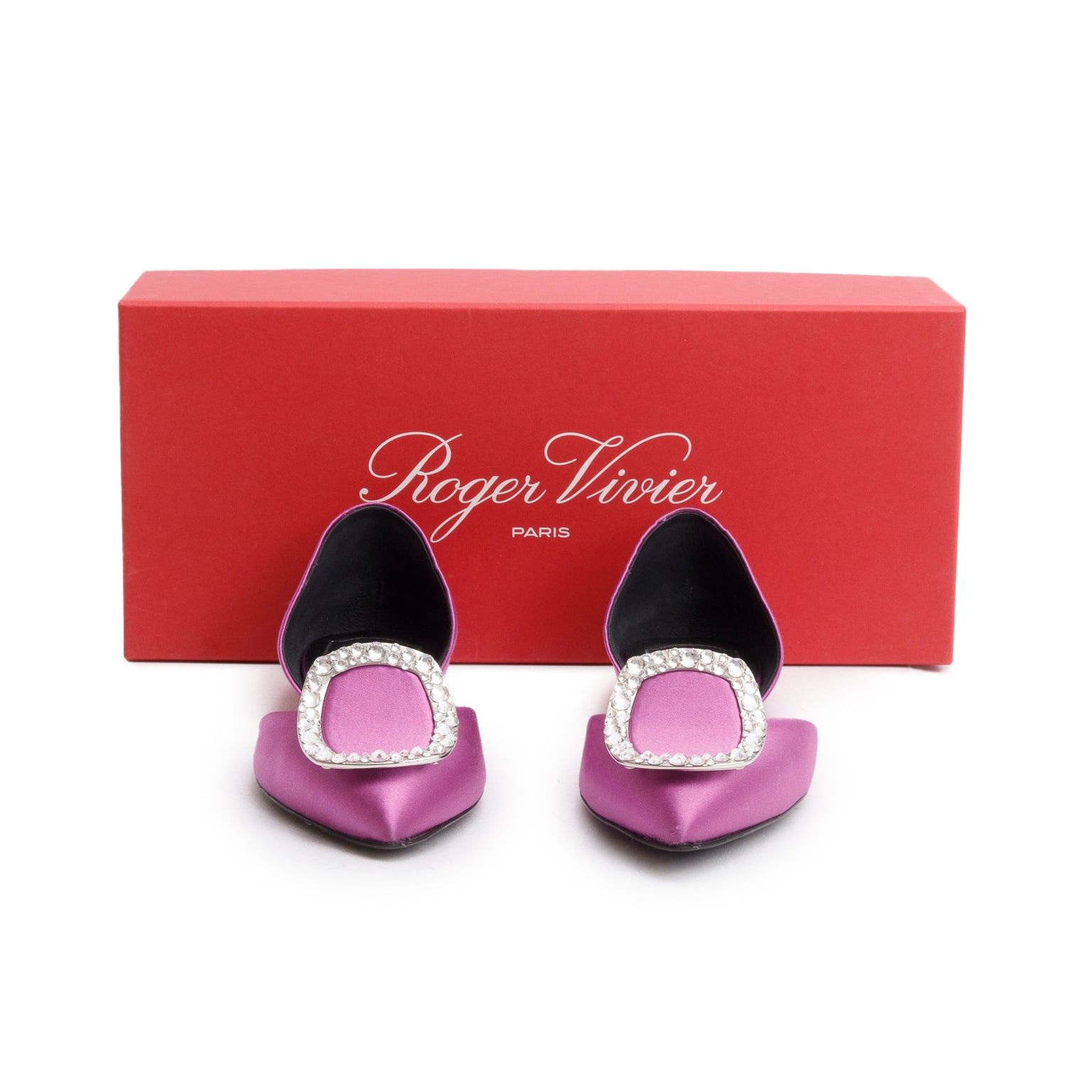 Roger Vivier Purple Satin Strass Flats, Size 34 w/ Box