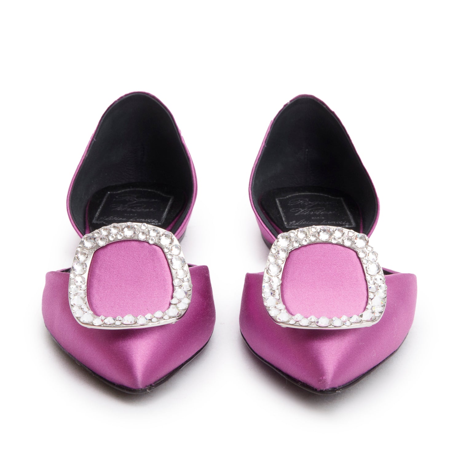 Roger Vivier Purple Satin Strass Flats, Size 34 w/ Box