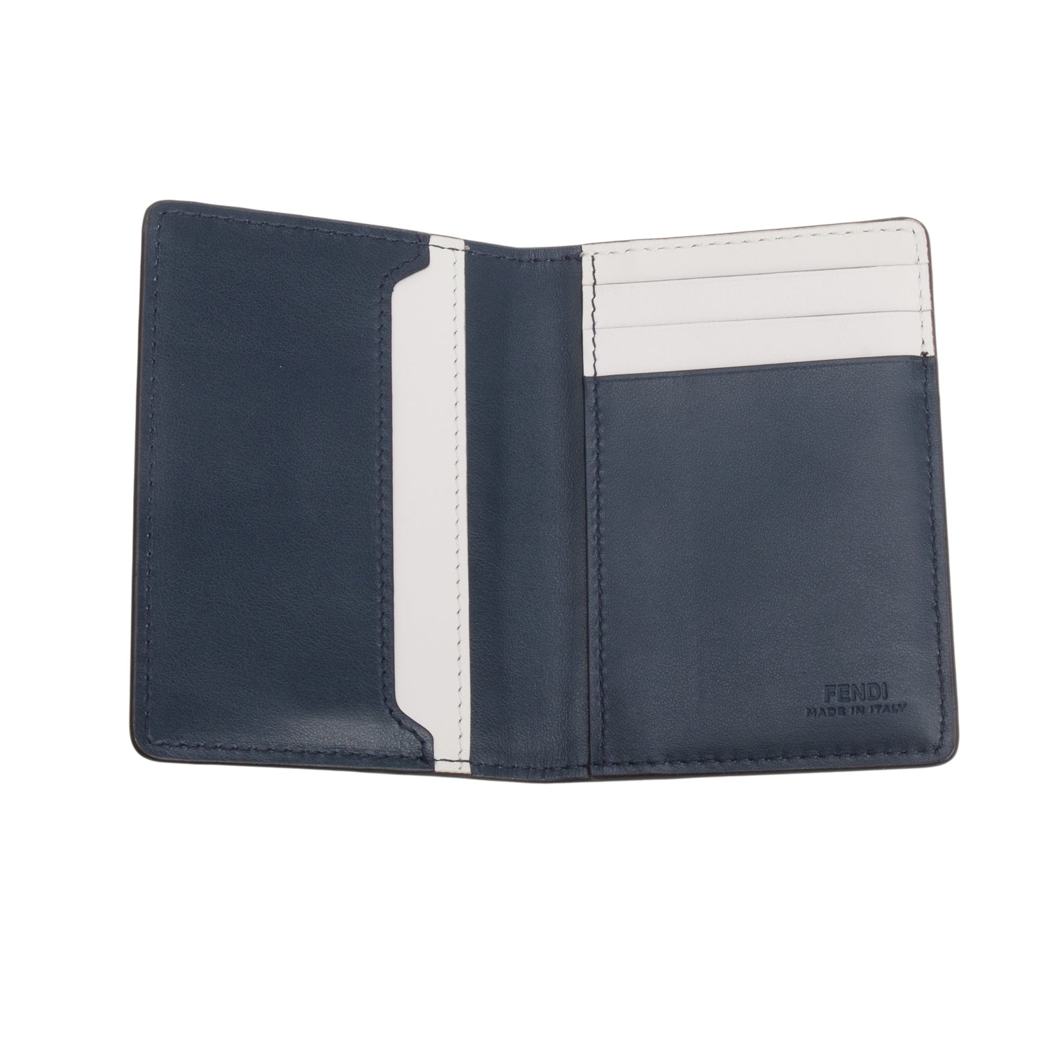 Fendi Grey FF Logo Leather Shadow Bifold Card Holder