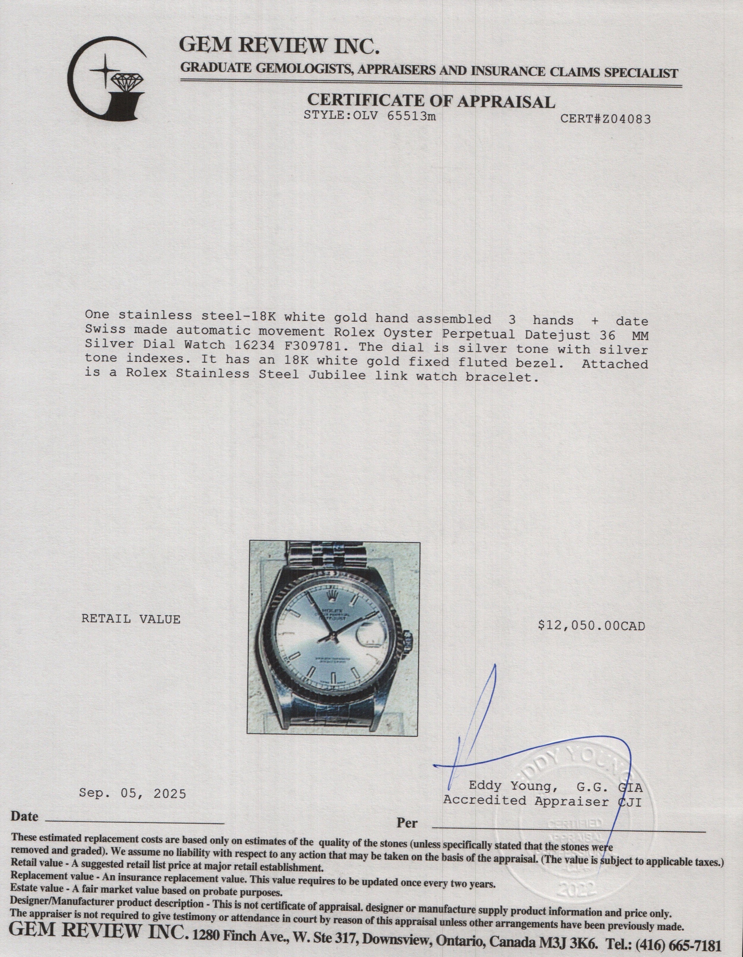 Rolex Stainless Steel Oyster Perpetual Datejust 36 MM Silver Dial Watch 16234 w/ Box, Papers & Extra Dial