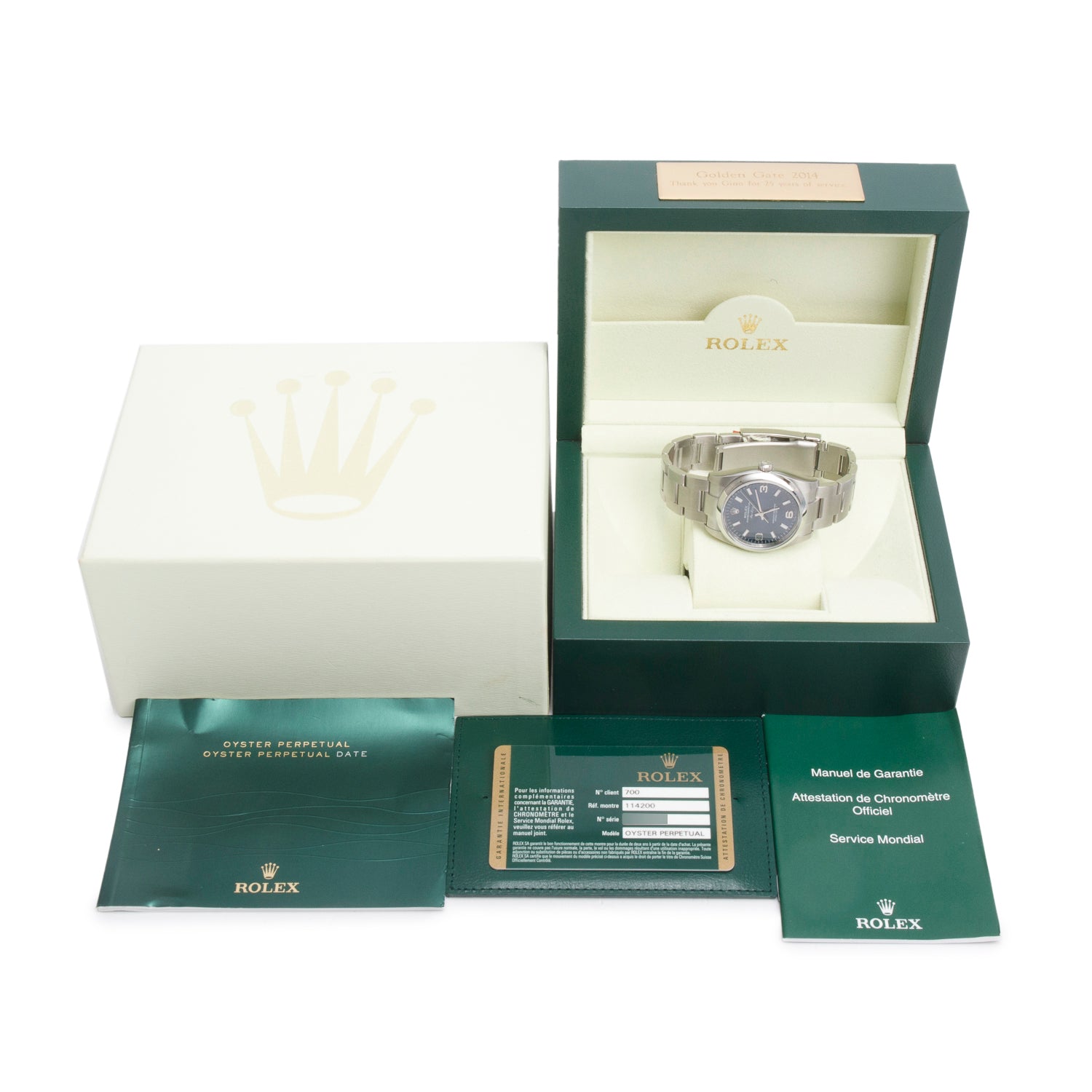 Rolex Stainless Steel Oyster Perpetual Air King 34 MM Automatic Watch Blue Dial 114200 w/ Box & Papers